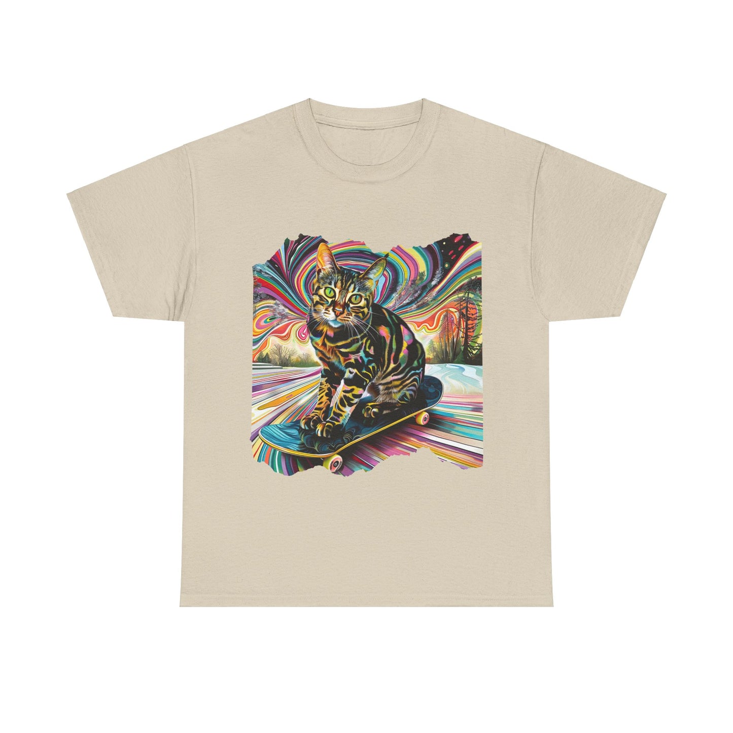 Skateboard Cat (V3) Skater Cat Art Gift - Cool Cats Unisex Heavy Cotton Tee T-Shirt
