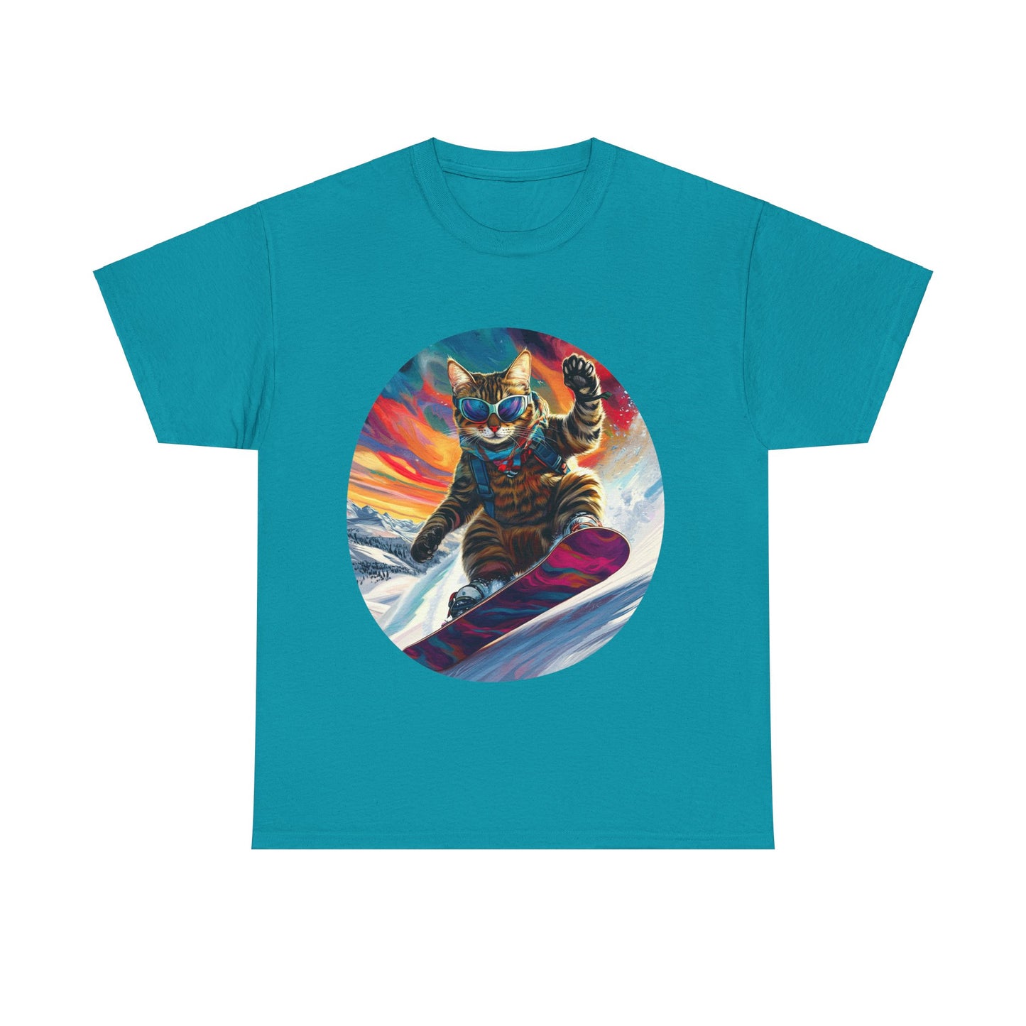 Snowboard Cat (V4) Extreme Winter Sports Ski Cat Art Gift - Cool Cats Unisex Heavy Cotton Tee T-Shirt