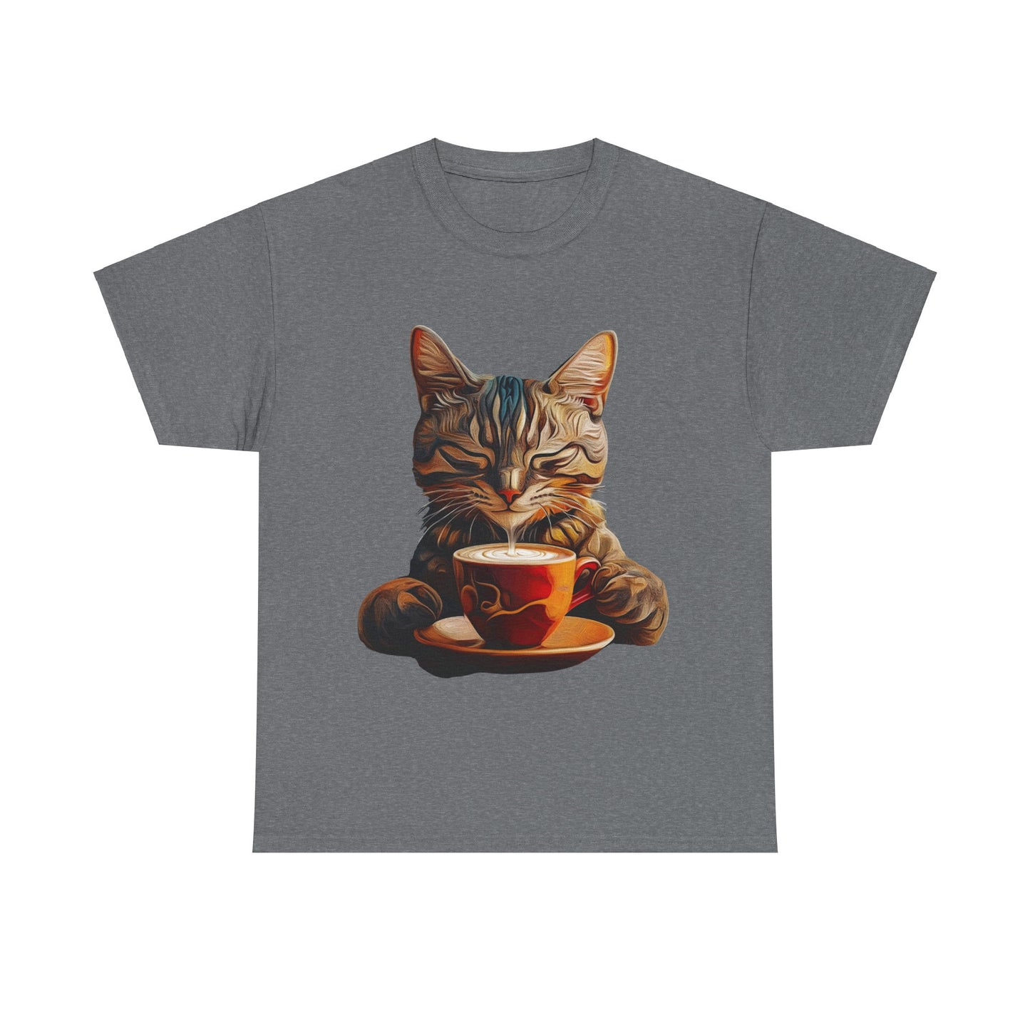 Coffee Cat - (V3) Cats and Coffee , Tea Shirt - T-shirt Coffee Lover - Cat Lover Unisex Heavy Cotton Tee T-Shirt