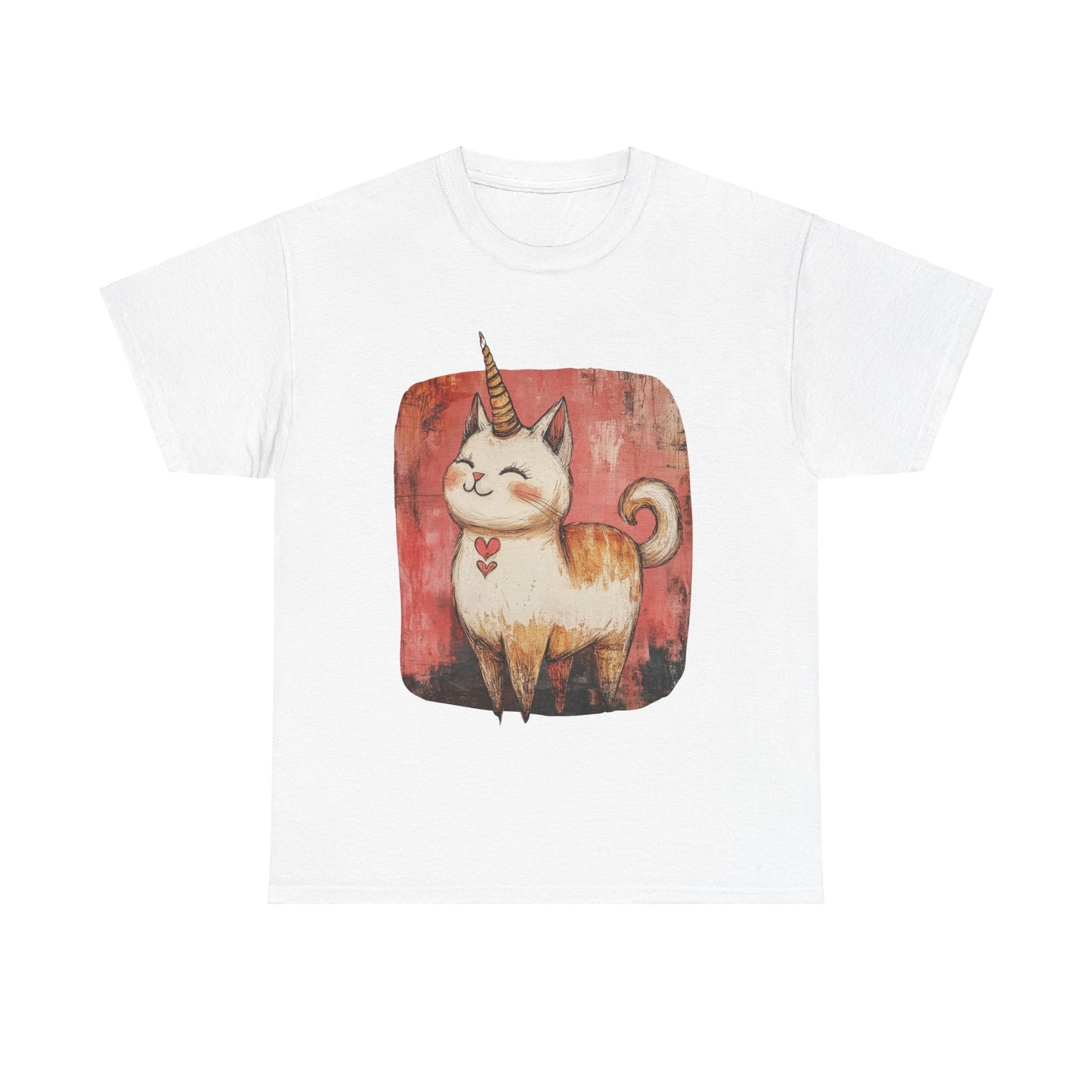 Adorable Kawaii Neko Unicorn Cat Graphic Tee - Cat Unicorn Mythical Creature Gift Unisex Adult Size Heavy Cotton Tee T-Shirt