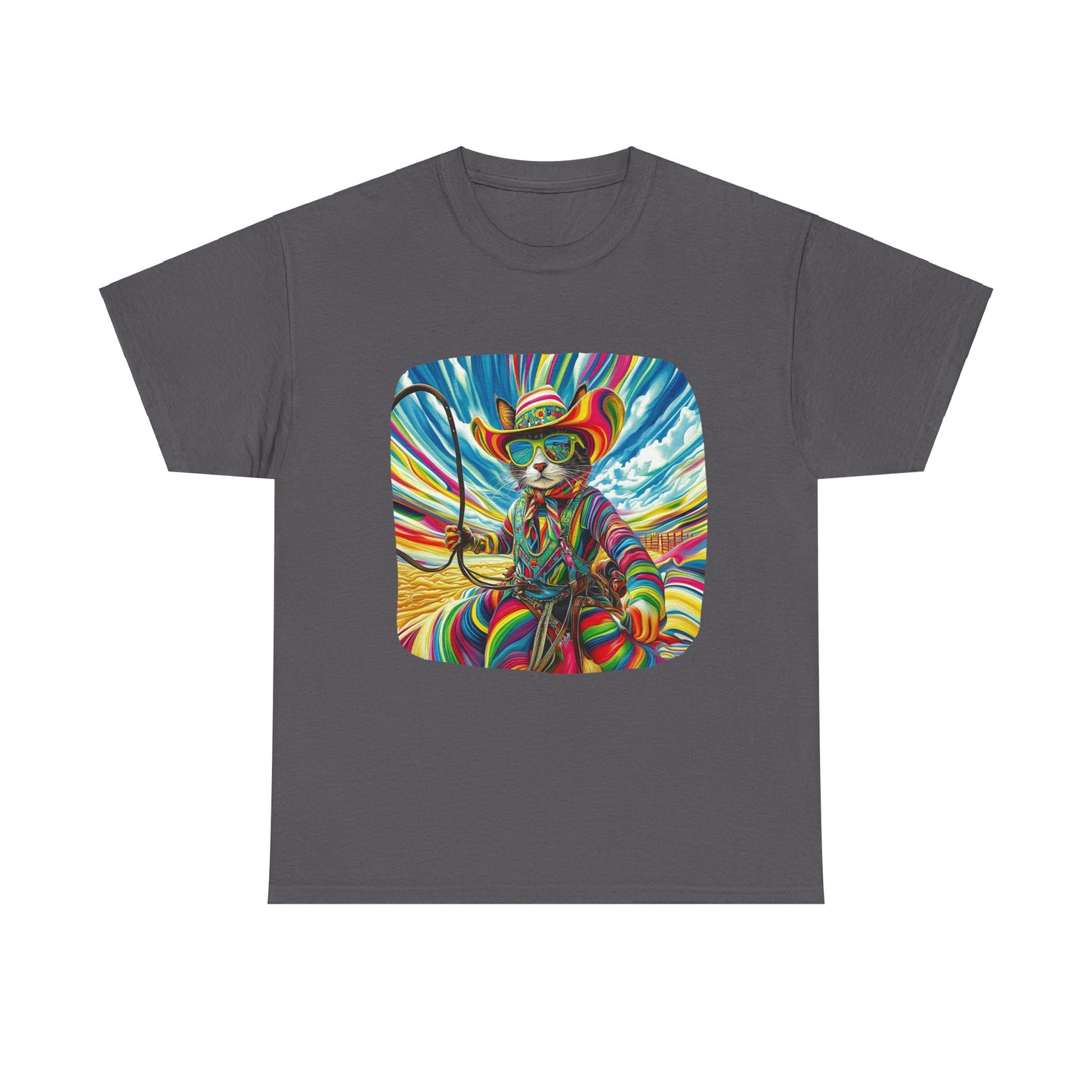 Rodeo Star Cowboy, Cattle Rancher Cat Shirt - Graphic T- Cat Art Gift - Cool Cats Unisex Heavy Cotton Tee T-Shirt