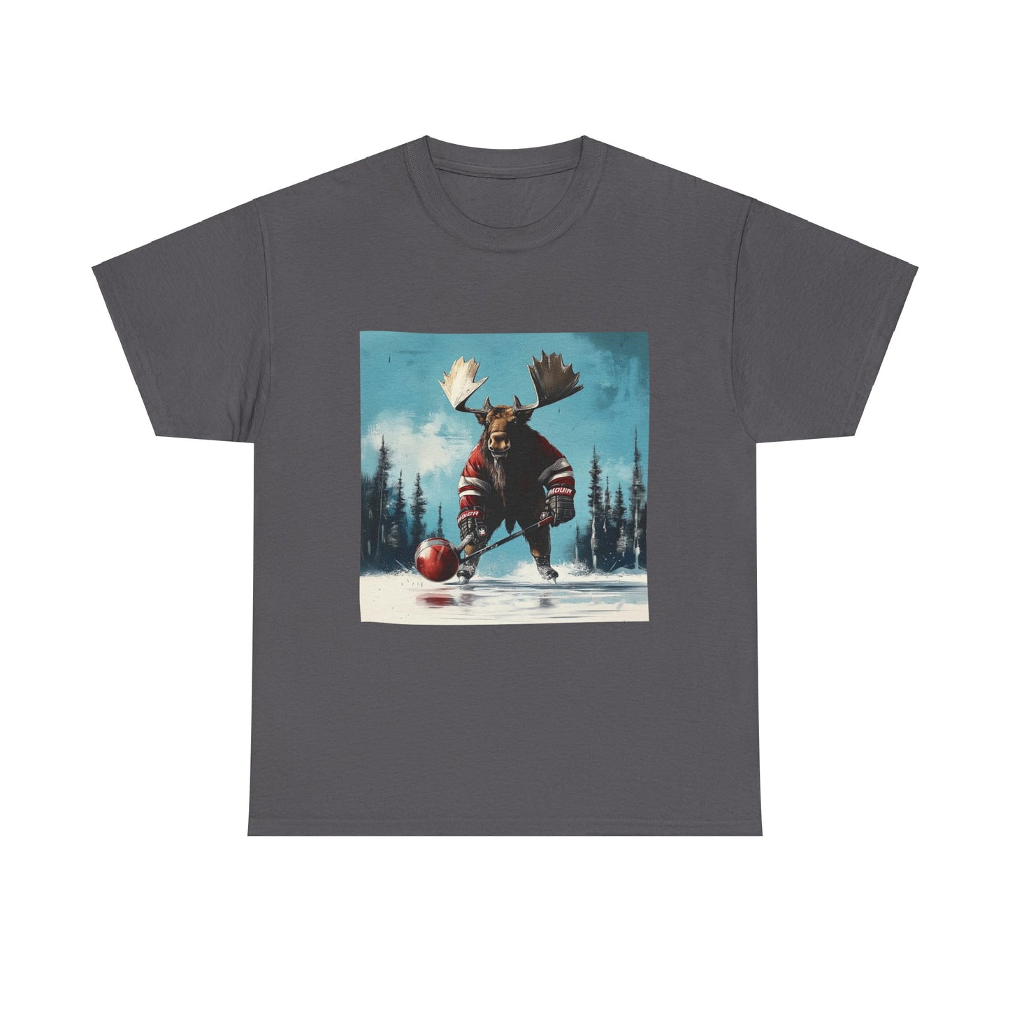 Moose Hockey Player - Drop the Puck! Moose Lover Gift, Hockey Graphic Tee Unisex Heavy Cotton Tee T-Shirt