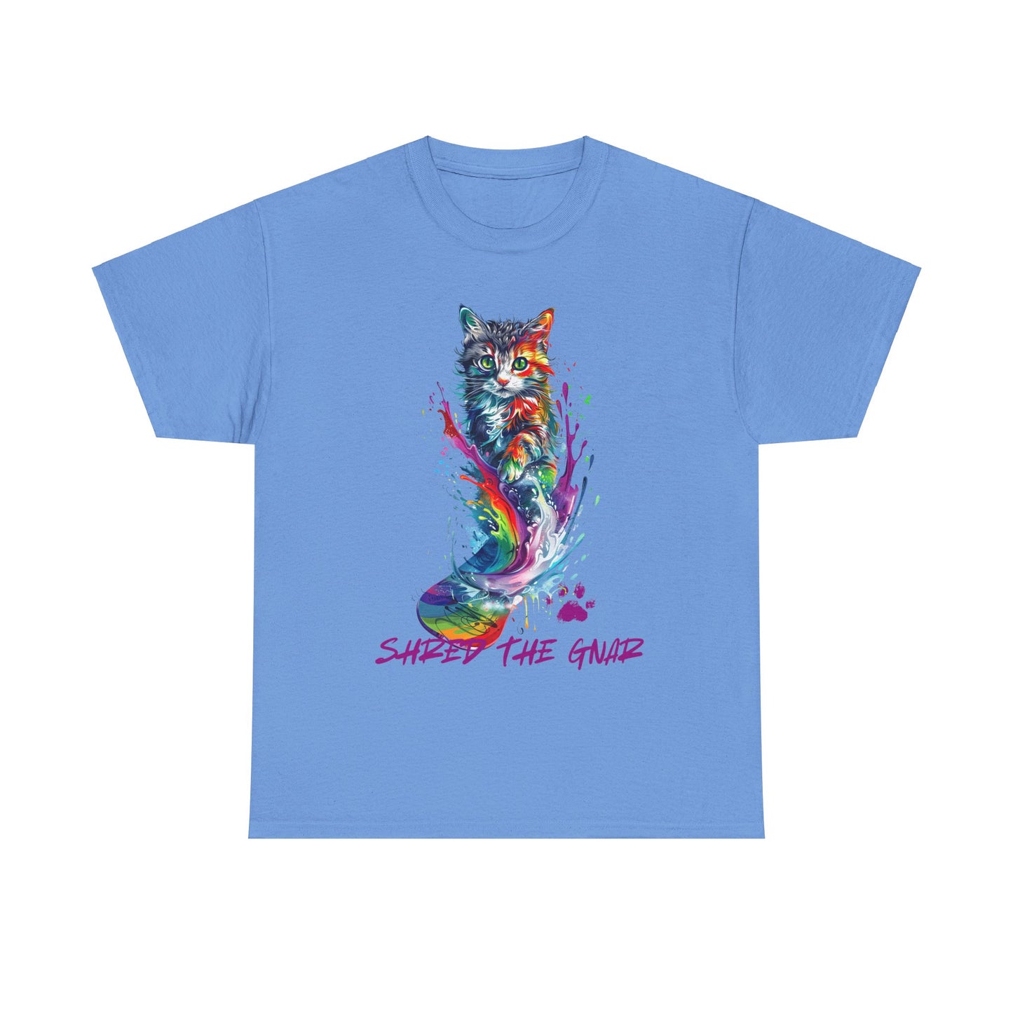 Shred the Gnar Snowboard Cat Graphic Tee, Winter Cat Art Gift - Cool Cats Unisex Heavy Cotton Tee T-Shirt