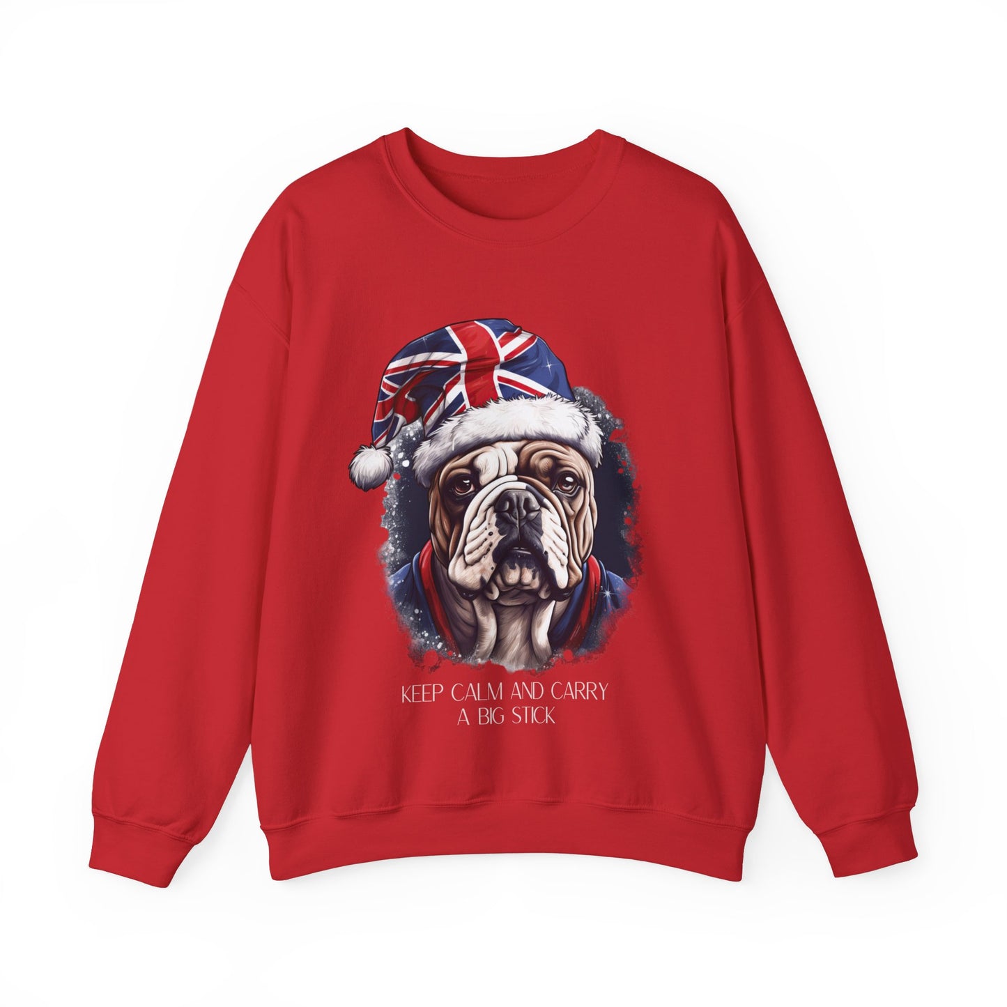 British English Bulldog - Keep Calm and Carry a Big Stick Union Jack Unisex Long Sleeve Jersey Cotton Shirt Mens Women Sweatshirt Sweat Shirt