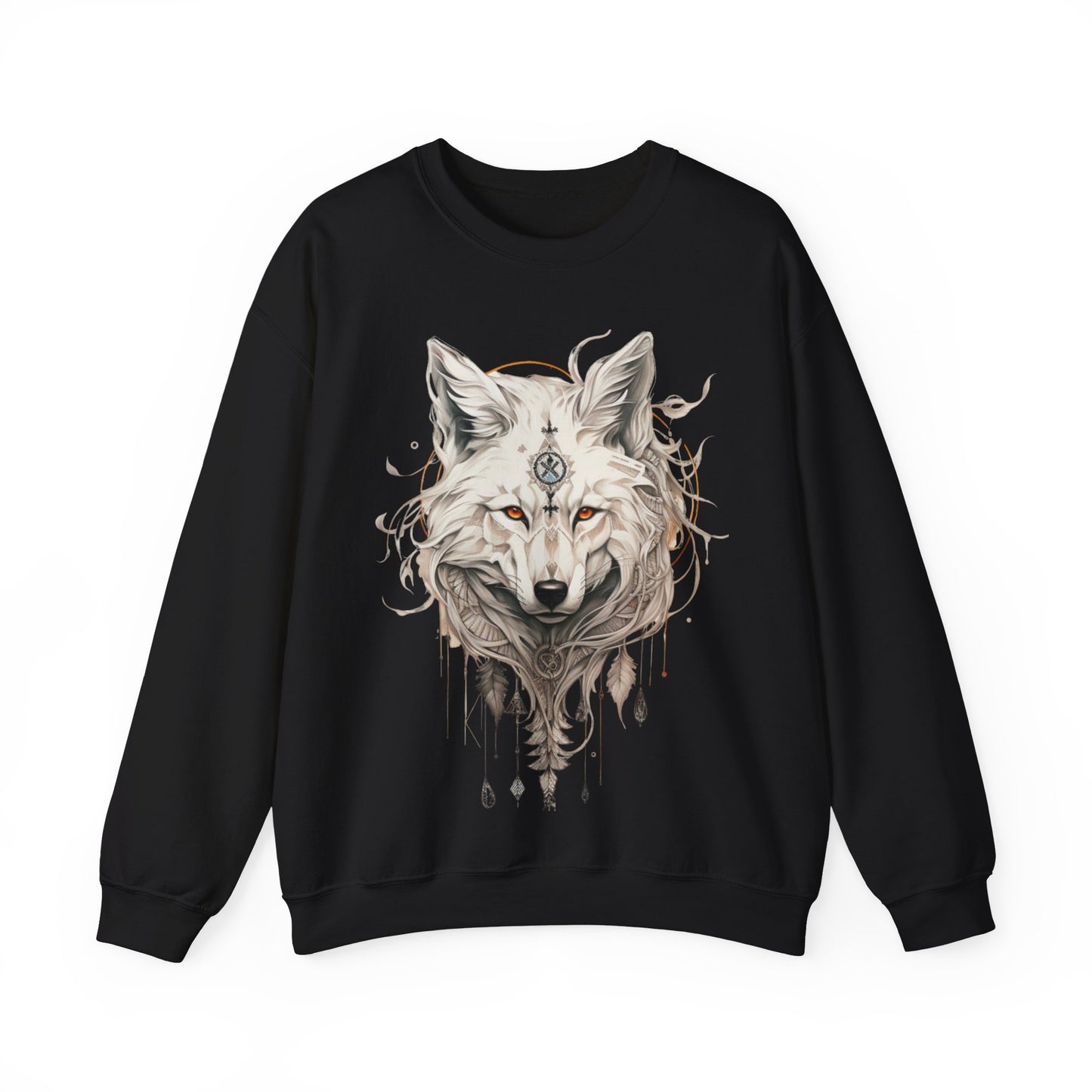Tribal Style White Wolf, Lone Wolf Sweatshirt, Wolf Totem Gift, Canada, Northern US Wolf Conservation Shirt Unisex Sweatshirt Sweat Shirt