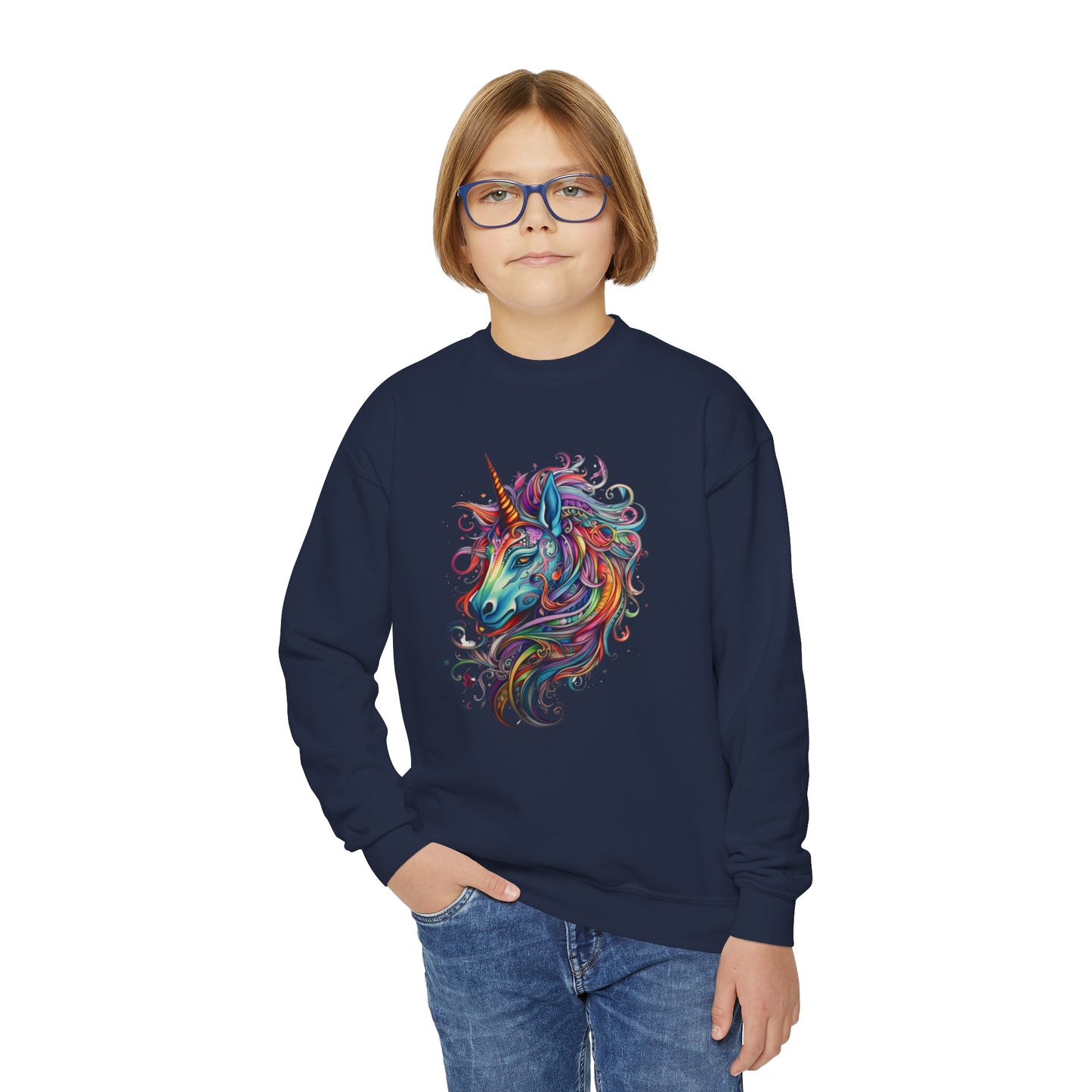 Rainbow Colors Unicorn Gifts, Unicorn Lovers, Kids, Girls, Boys Youth Crewneck Sweatshirt Magic Birthday