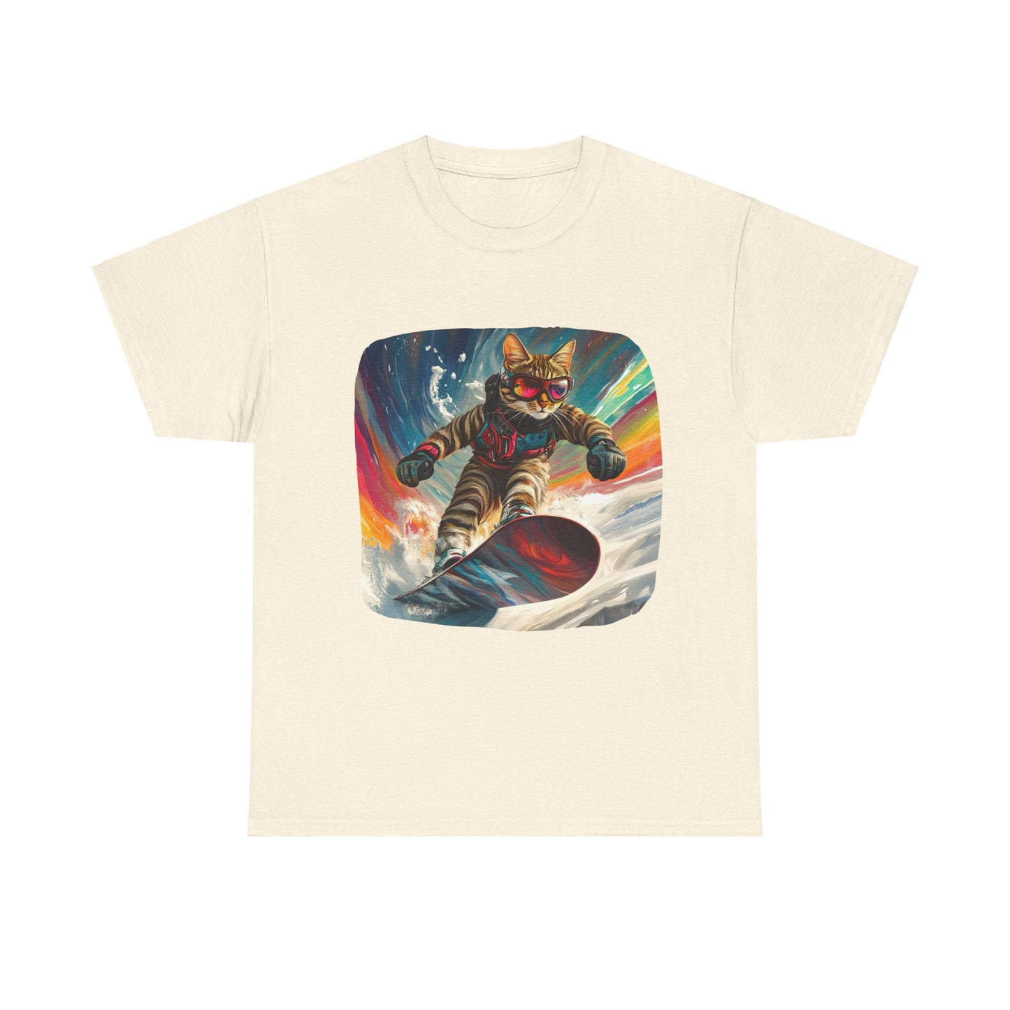 Snowboard Cat, (V2) Winter Apres Ski Cat Art Gift - Cool Cats Unisex Heavy Cotton Tee T-Shirt