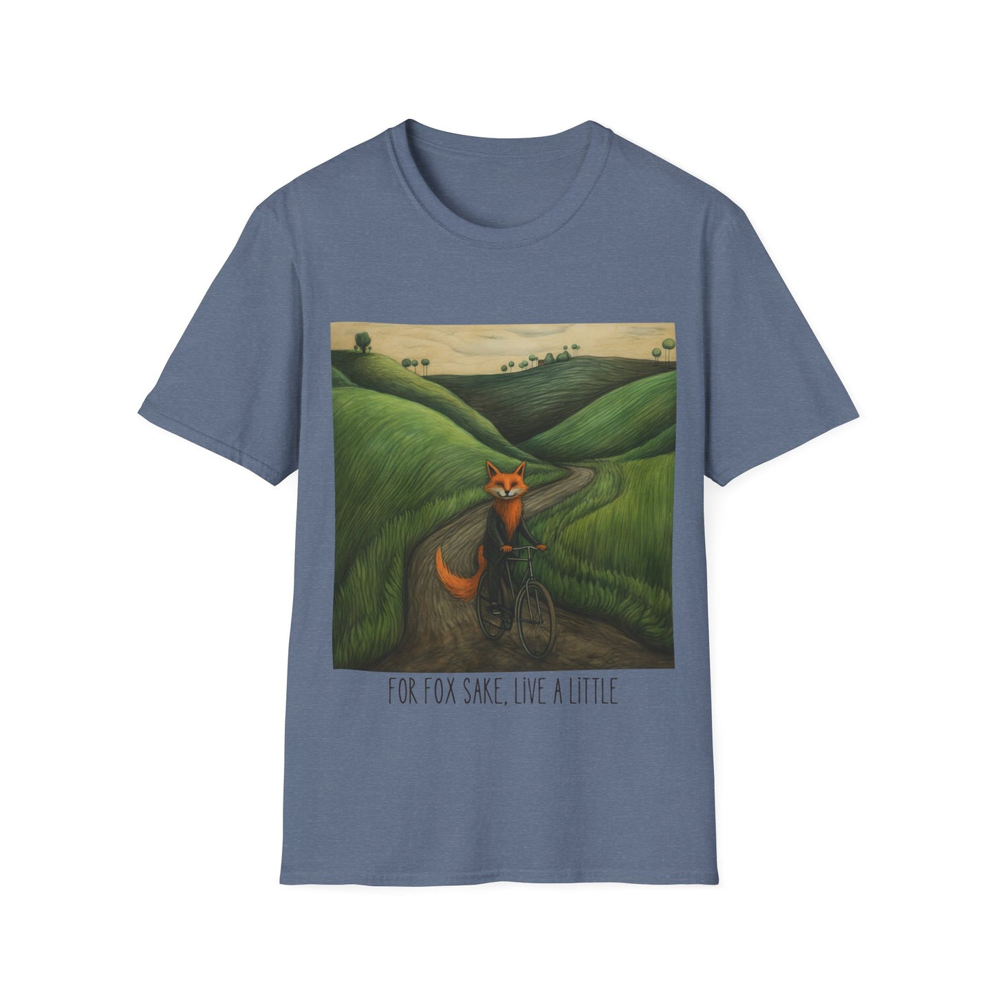 For Fox Sake, Live a Little - Red Fox on a Bicycle- Fox or Cycling Lover's Gift Unisex Tee Shirt, T-Shirt, Fox Lovers Gift Softstyle T-Shirt Tee Teeshirt