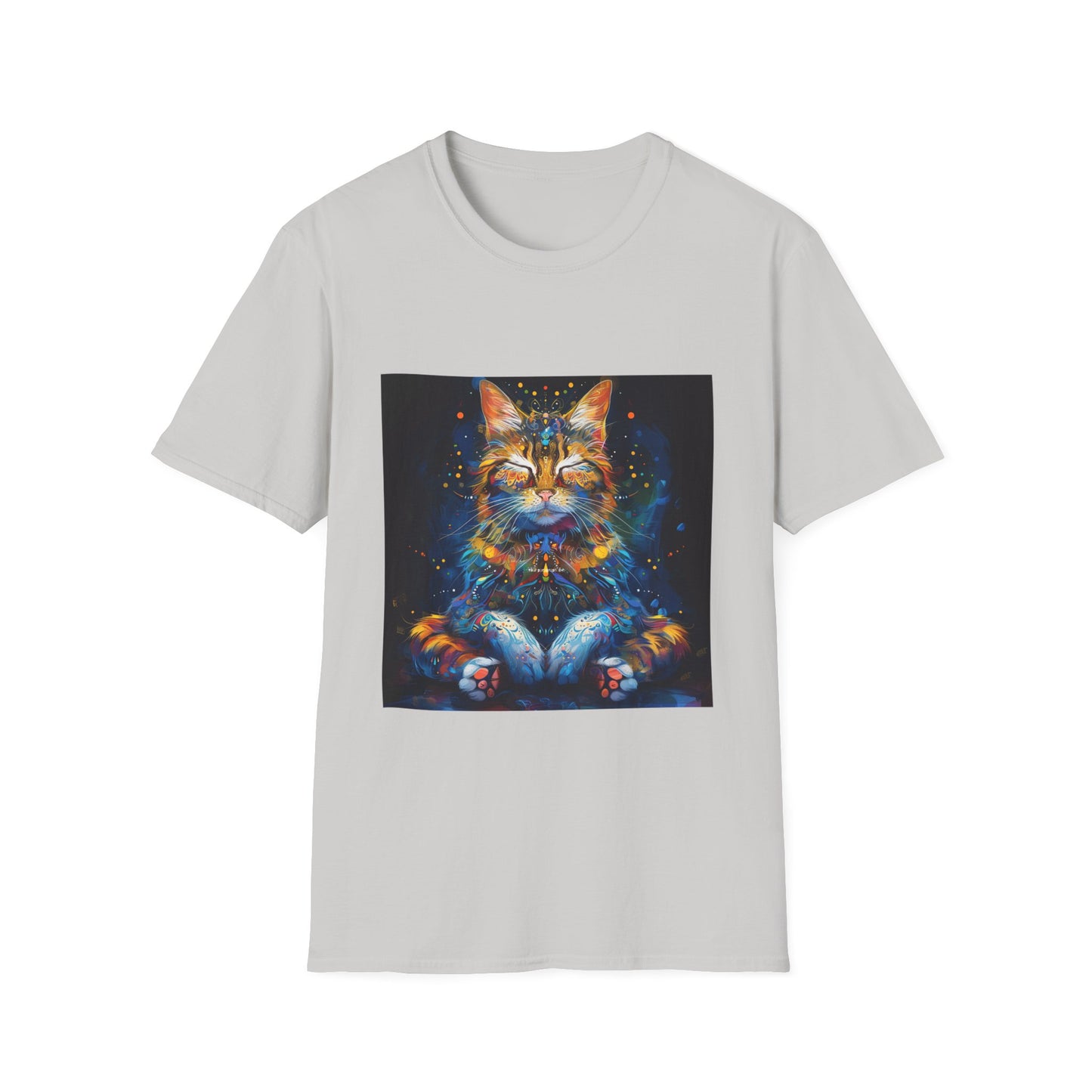 Meditating Cat Graphic Yoga Shirt, Cat Lover's Graphic Tee Graphic Unisex T- Shirt, T-Shirt Cat Lovers Gift Softstyle T-Shirt Tee Teeshirt Stylized Cat