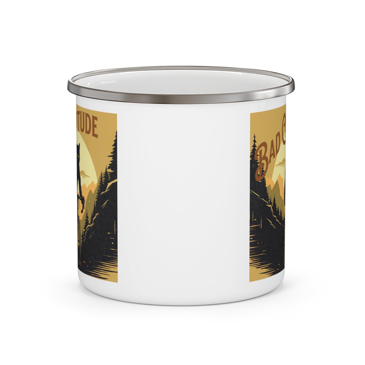 Bad Catitude Cycling Club, Cat Lover's Cat on Bicycle, Cycling Gift, Enamel Camping Mug