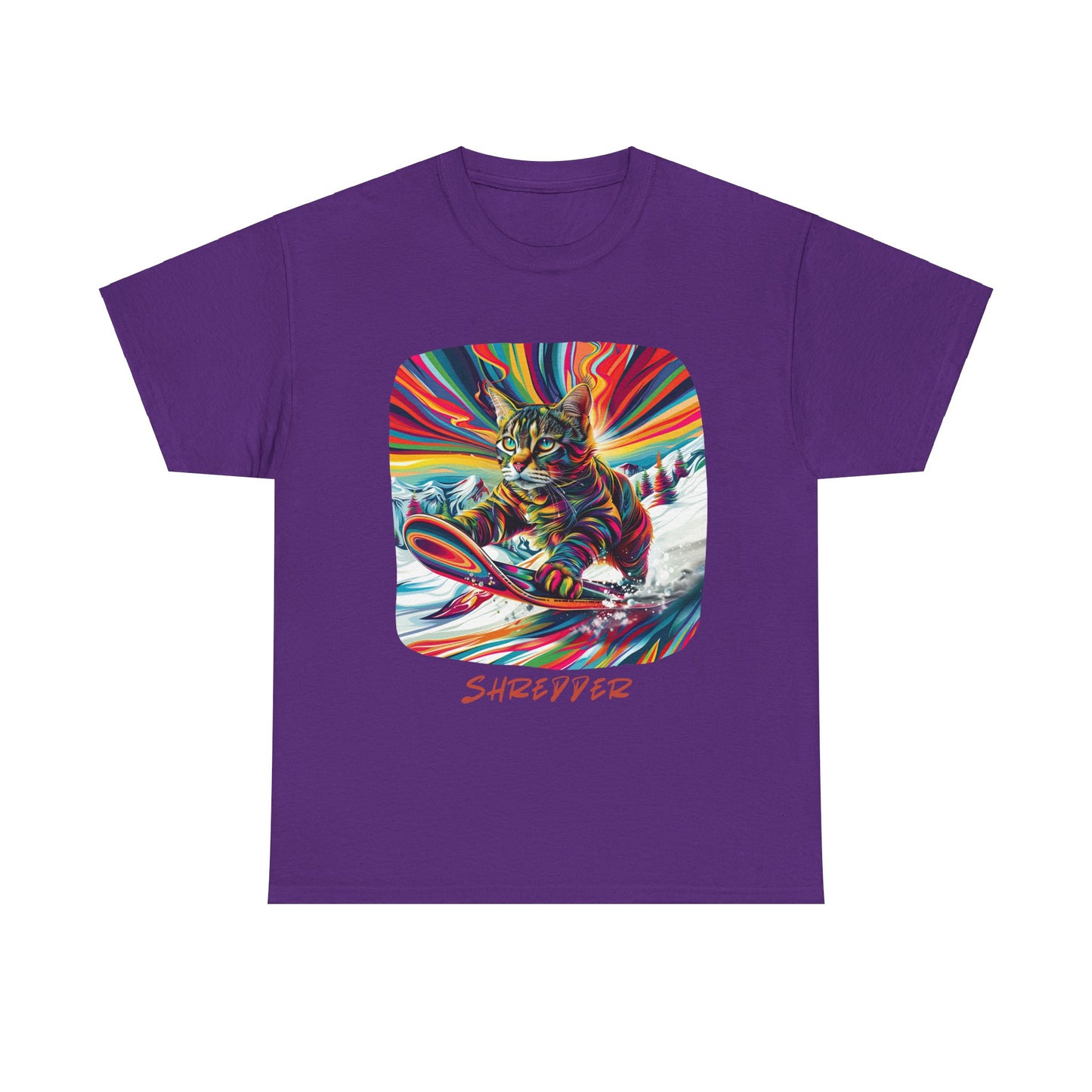 Shredder Snowboard Cat Graphic Tee - Extreme Winter Sports Ski Cat Art Gift - Cool Cats Unisex Heavy Cotton Tee T-Shirt
