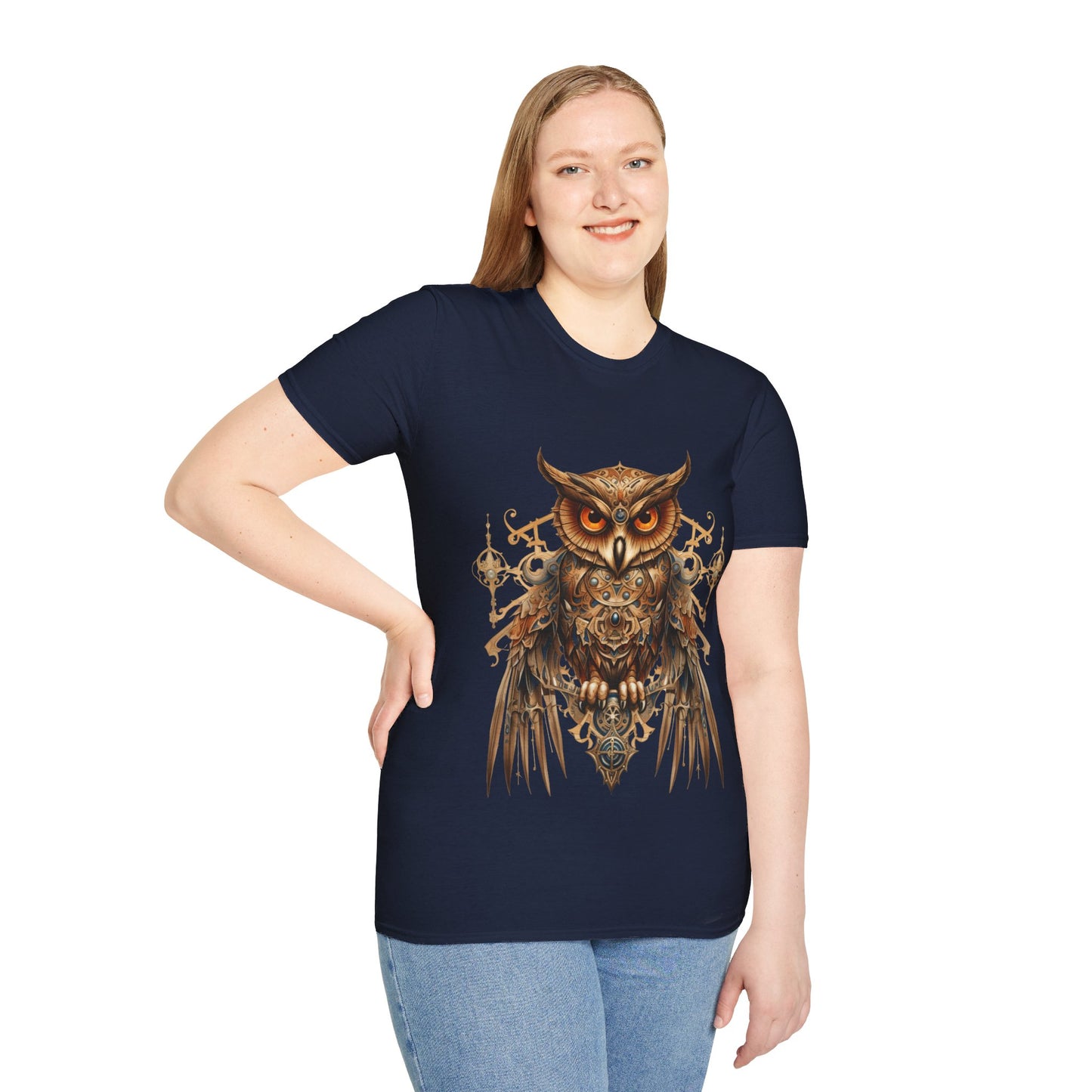 Steampunk Art Deco Style Owl II, Golden Owl Shirt, 1920's Owl Gift Unisex Tee Shirt, T-Shirt Softstyle T-Shirt Tee Teeshirt
