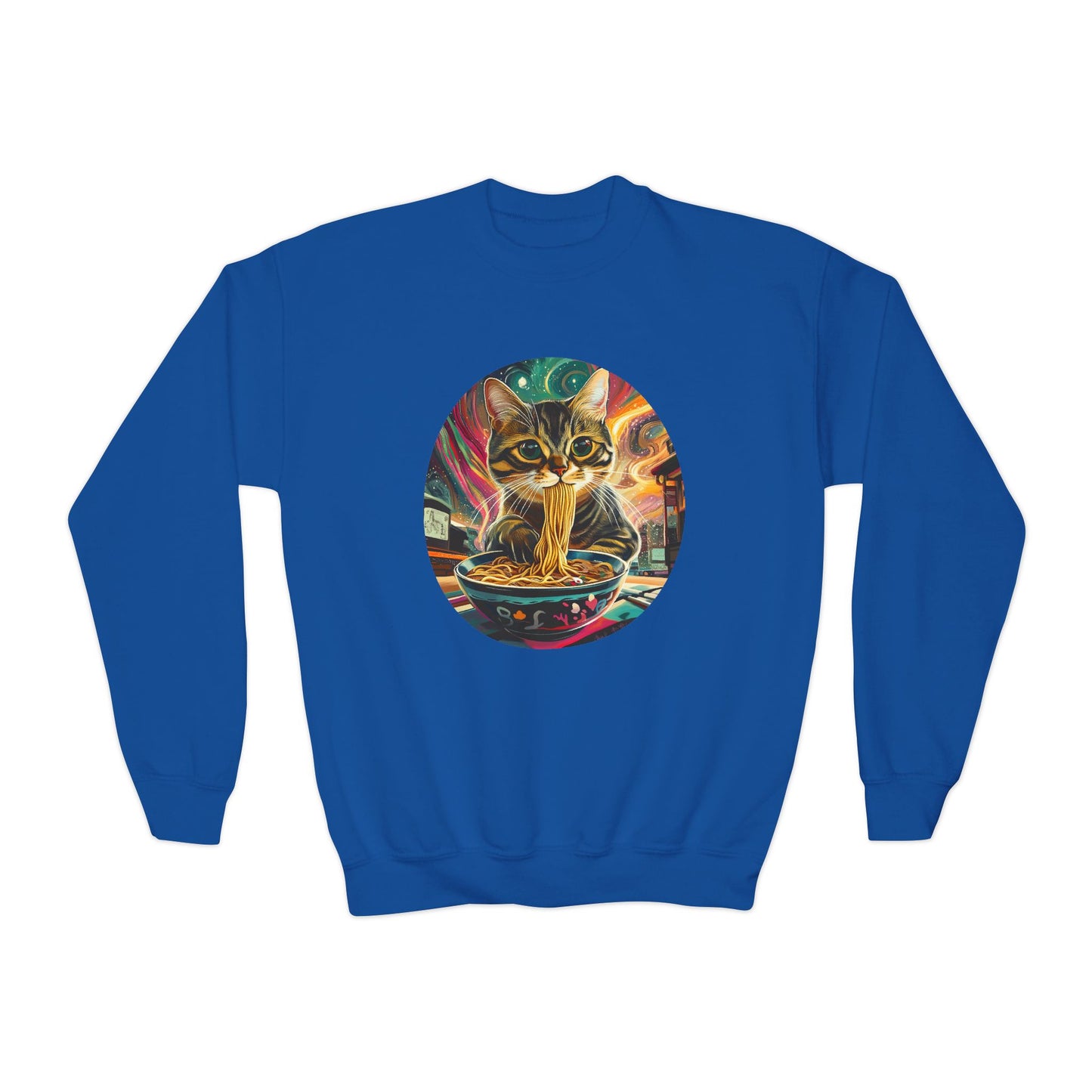 Slurping Noodle Ramen Bowl Cats for Kids Sweatshirt - Slurping Noodle Kitty Cat Youth Crewneck Sweatshirt -Christmas Cat Gift