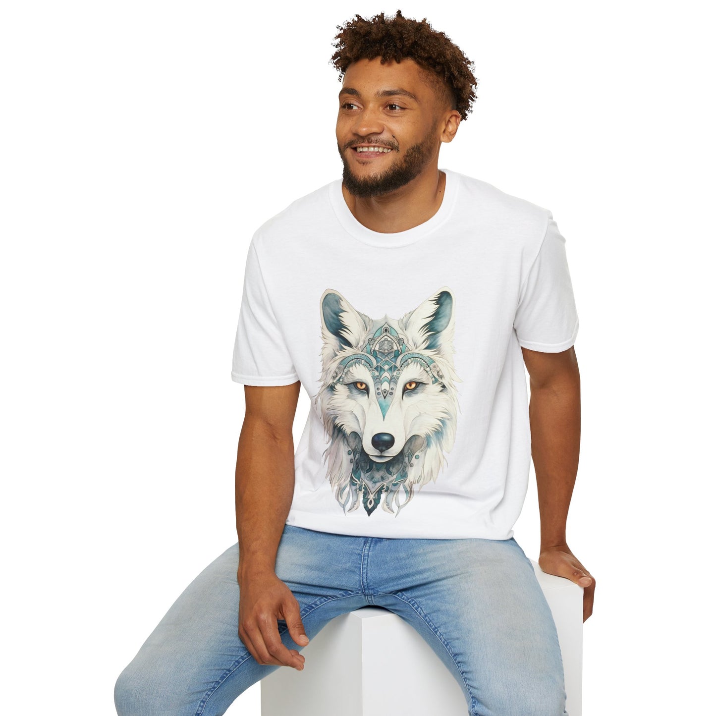 Snow Wolf, White Wolf Shirt, Lone Wolf Gift Unisex Tee Shirt, T-Shirt Wolf Totem Spirit Medicine Softstyle T-Shirt Tee Teeshirt