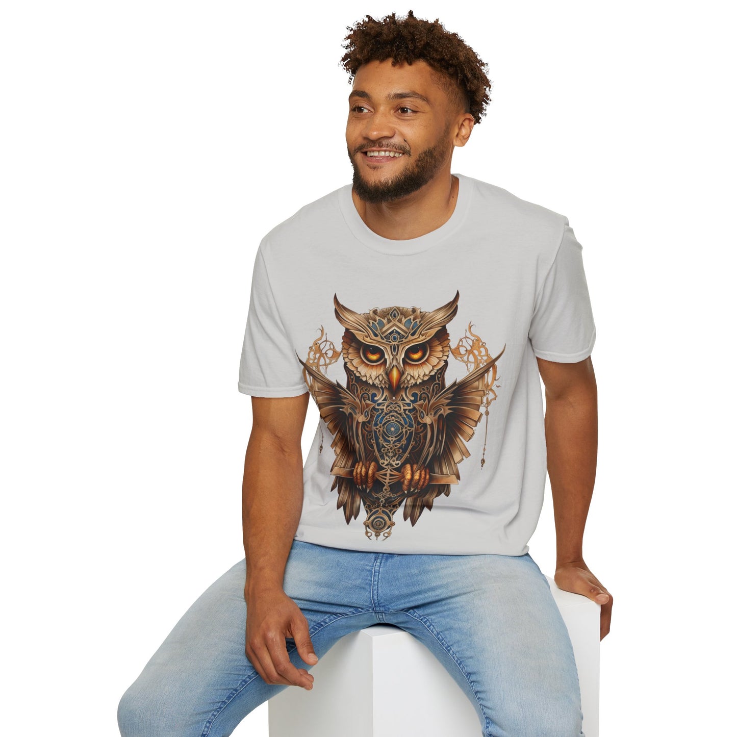 Art Deco Style Owl, Golden Owl Shirt, 1920's Steampunk Owl Christmas Gift Unisex Tee Shirt, T-Shirt Softstyle T-Shirt Tee Teeshirt