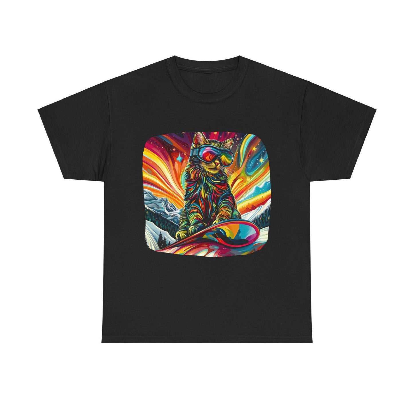 Snowboard Cat (V3) Extreme Winter Sports Ski Cat Art Gift - Cool Cats Unisex Heavy Cotton Tee T-Shirt