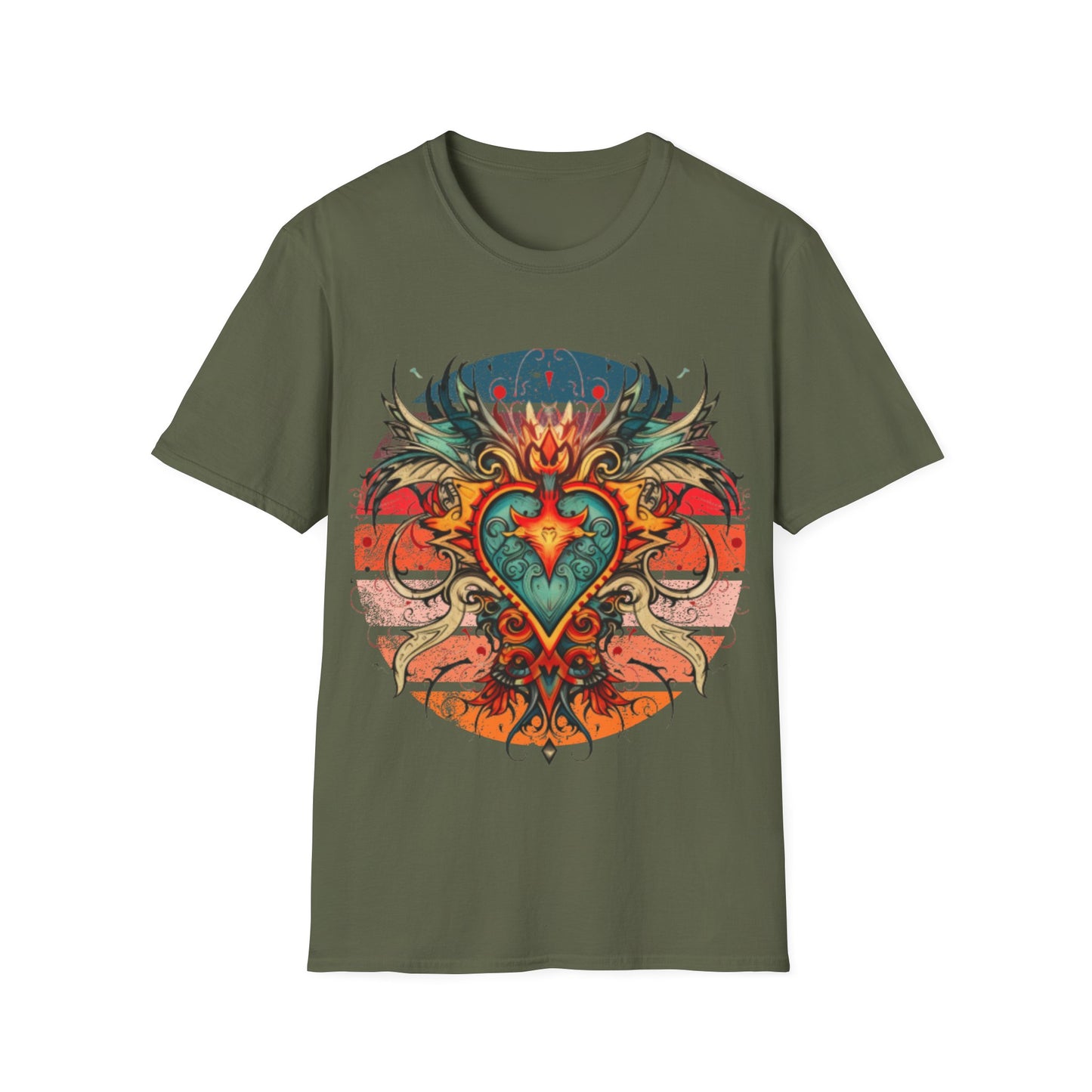Sacred Heart, Retro Color, Boho Hippie Shirt, Graphic T-Shirt, Graphic Tee Softstyle Unisex Tee Shirt - 60s 70s Vibe Sacred Heart
