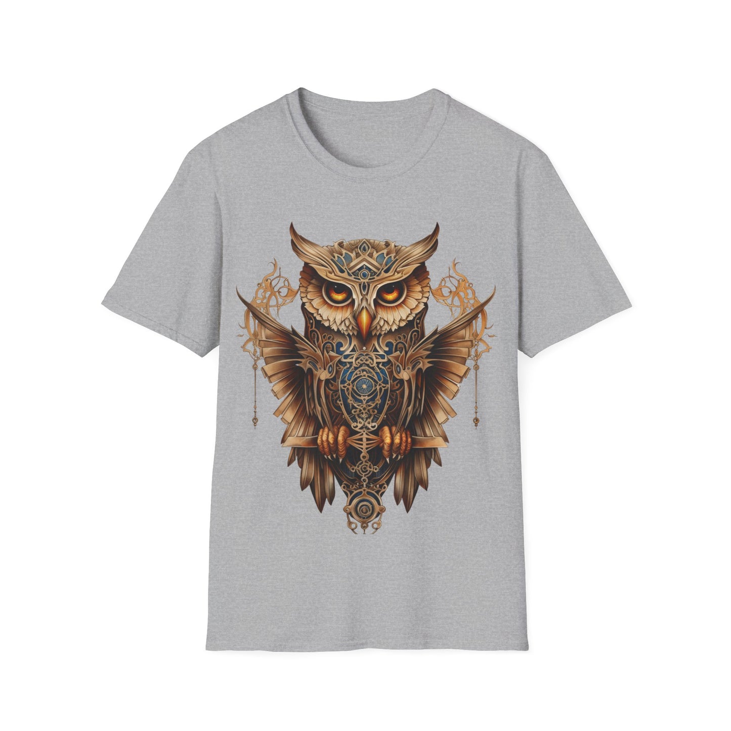 Art Deco Style Owl, Golden Owl Shirt, 1920's Steampunk Owl Christmas Gift Unisex Tee Shirt, T-Shirt Softstyle T-Shirt Tee Teeshirt