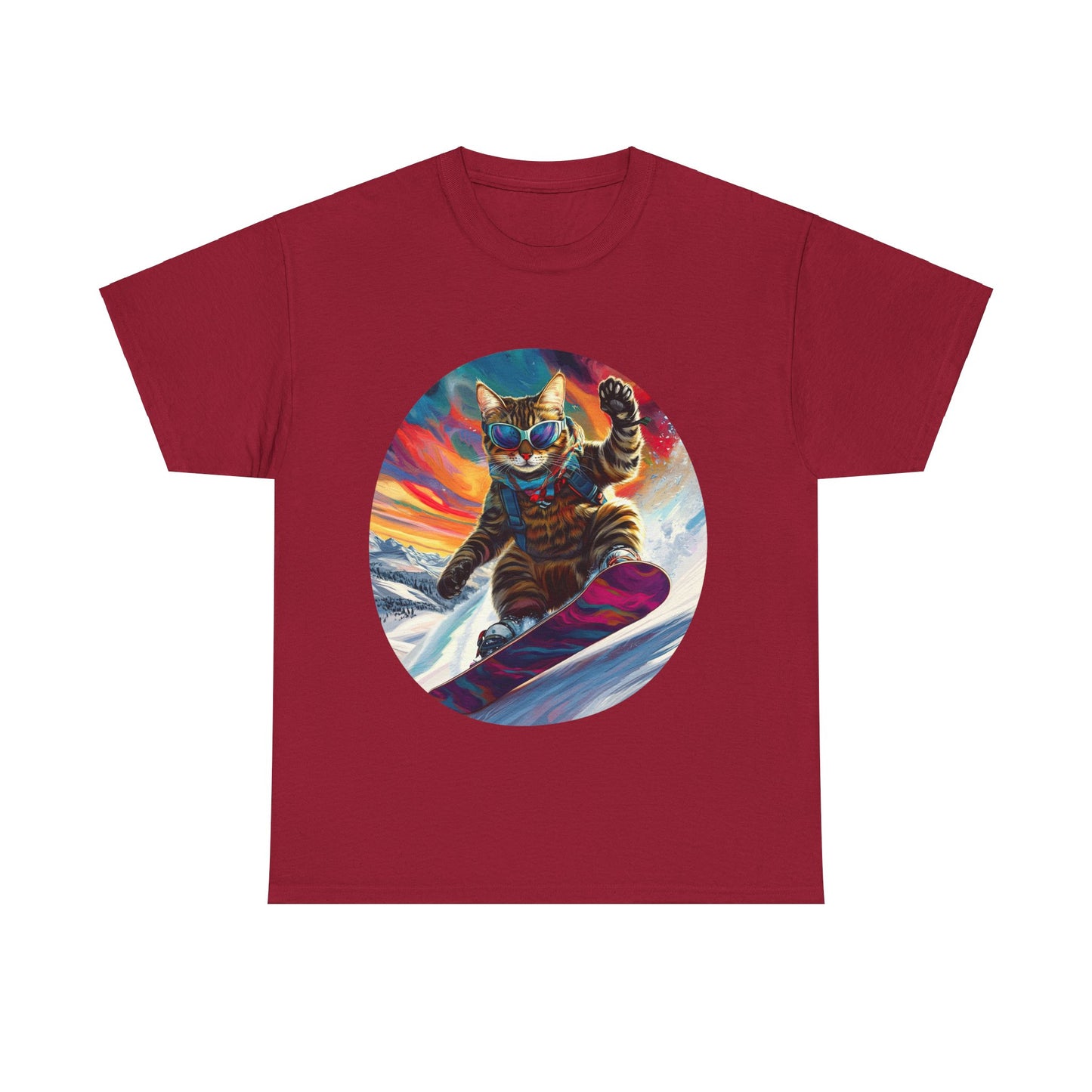 Snowboard Cat (V4) Extreme Winter Sports Ski Cat Art Gift - Cool Cats Unisex Heavy Cotton Tee T-Shirt