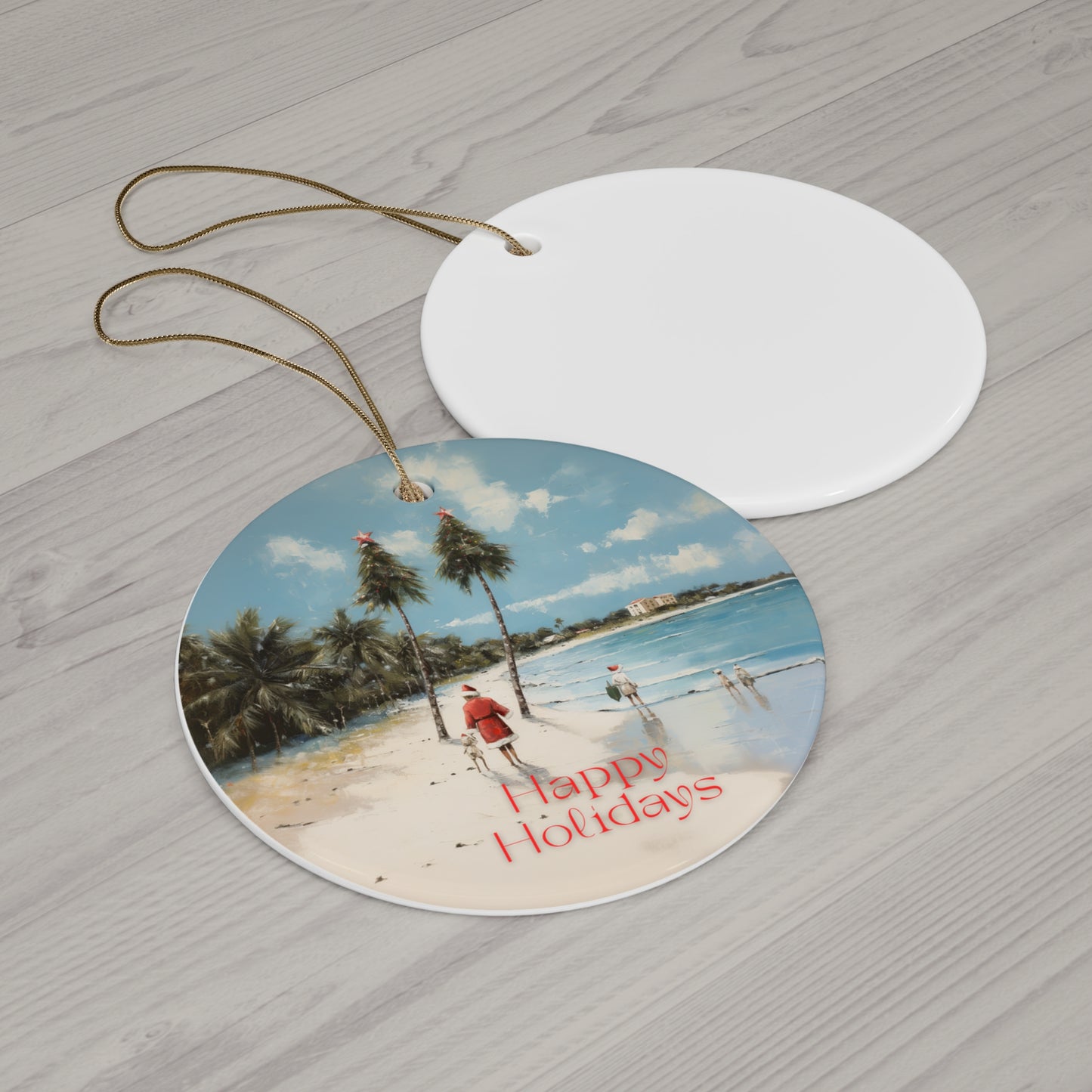 Tropical- "Happy Holidays" Florida, Tropical, Sailing Sailboat Seaside Greetings - Christmas Tree Keepsake Ornament Ceramic - Seas and Greetings