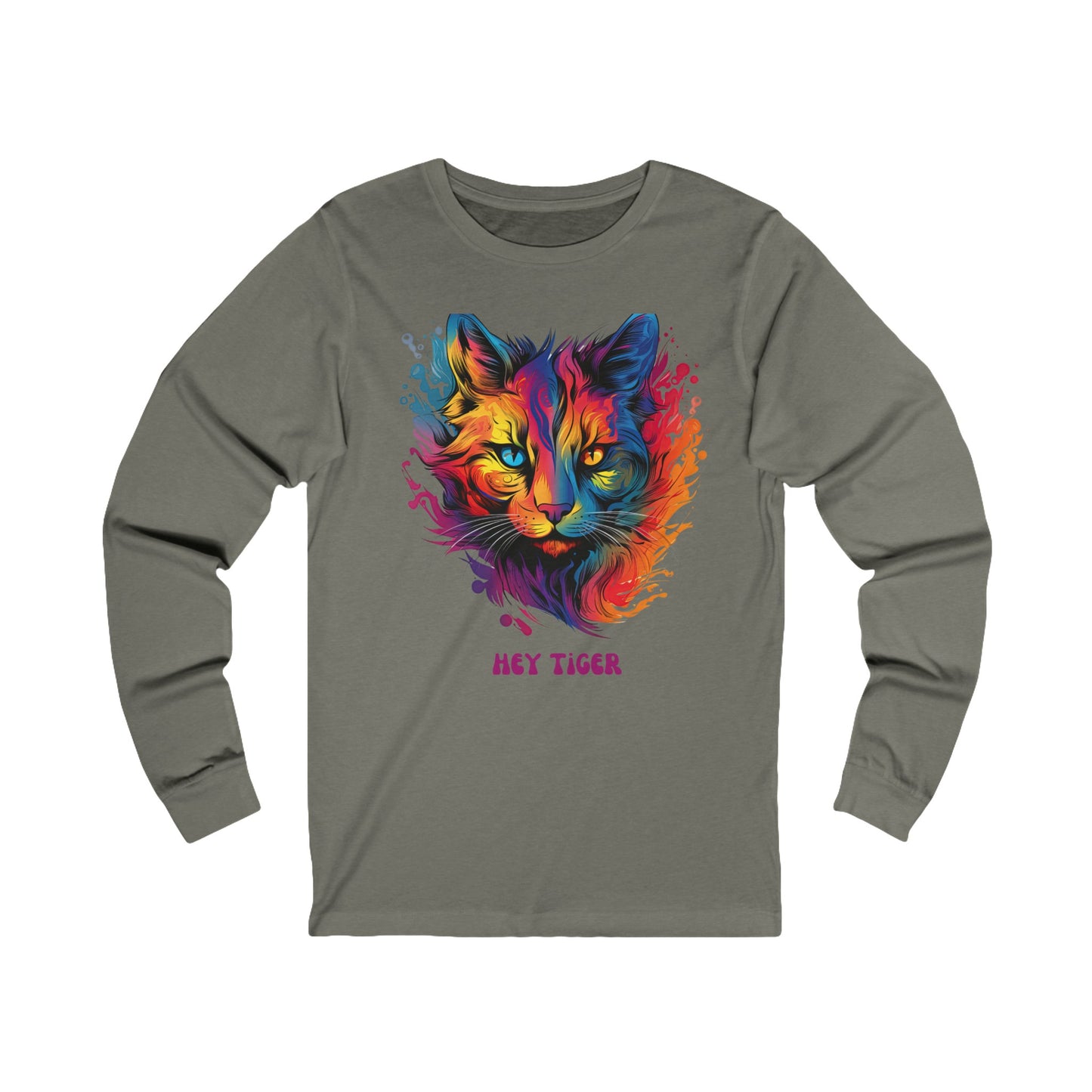 'Hey Tiger,' Pride Rainbow Colors Cat Long Sleeve Shirt LGBTQ+ Unisex Jersey Long Sleeve Tee Shirt, T-Shirt, Cat Lover