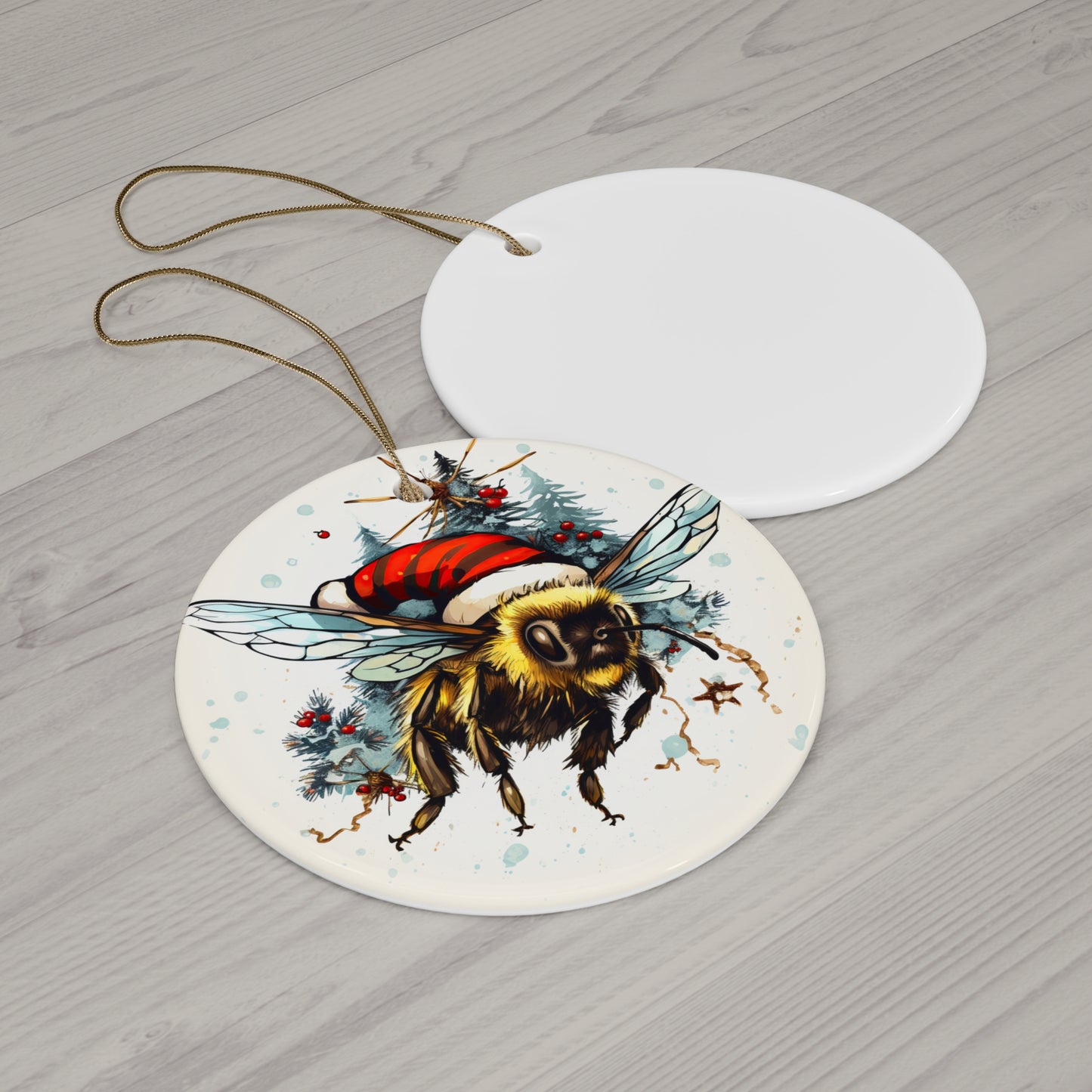 Bee Ornament Save the Bees, Bee Garden, Bee in Santa Hat Art Ornament, Bee Conservation Christmas Gift, Ceramic Ornament for Christmas Tree