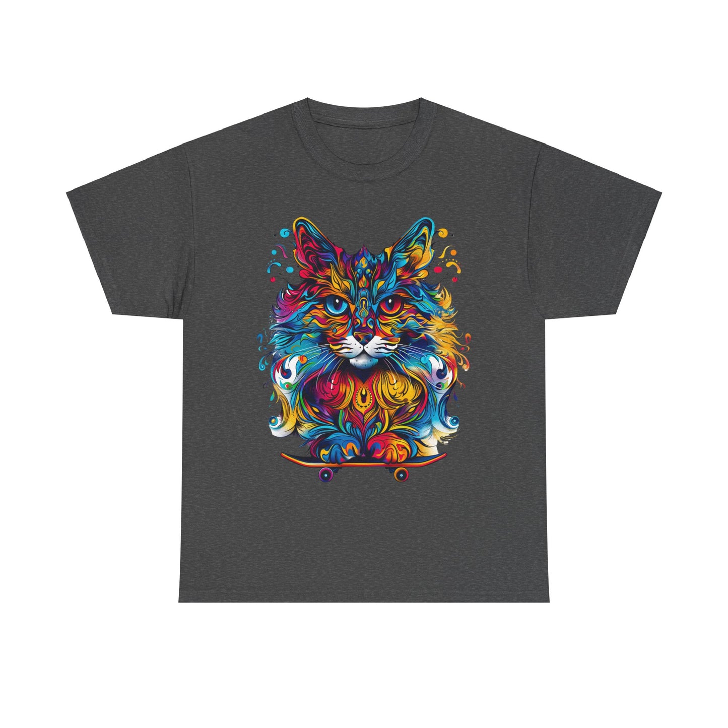 Skateboard Cat (V4) Skater Cat Art Gift - Cool Cats Unisex Heavy Cotton Tee T-Shirt