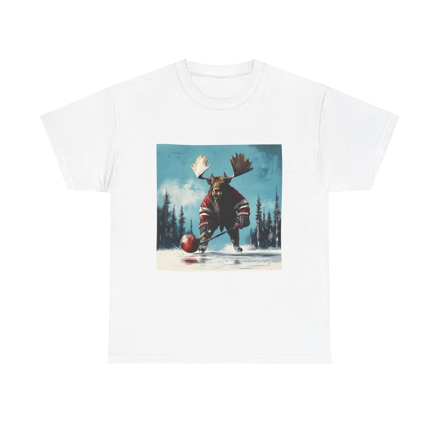 Moose Hockey Player - Drop the Puck! Moose Lover Gift, Hockey Graphic Tee Unisex Heavy Cotton Tee T-Shirt