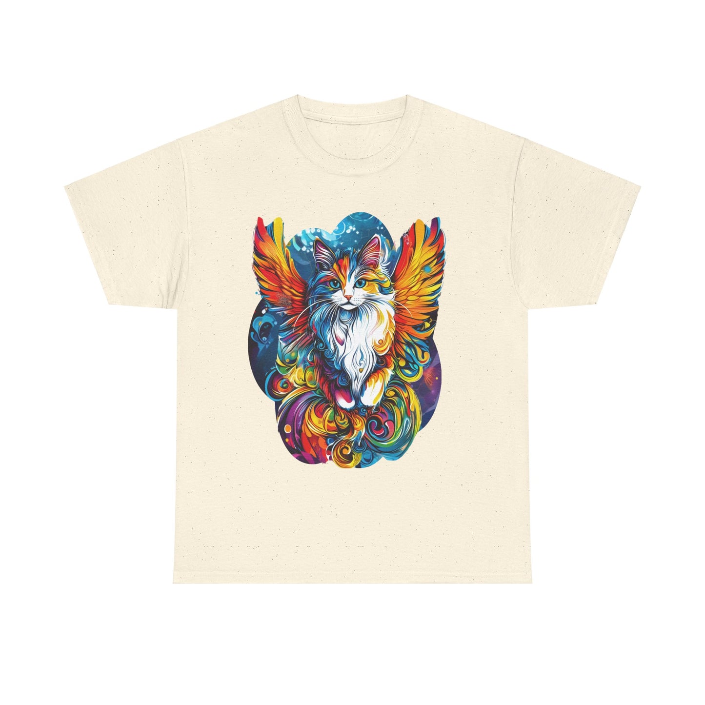 Tattoo Style Cat Angel, Cat Memorial - Cat with Angel Wings Graphic Tee- Cat Gift Unisex Heavy Cotton Tee T-Shirt
