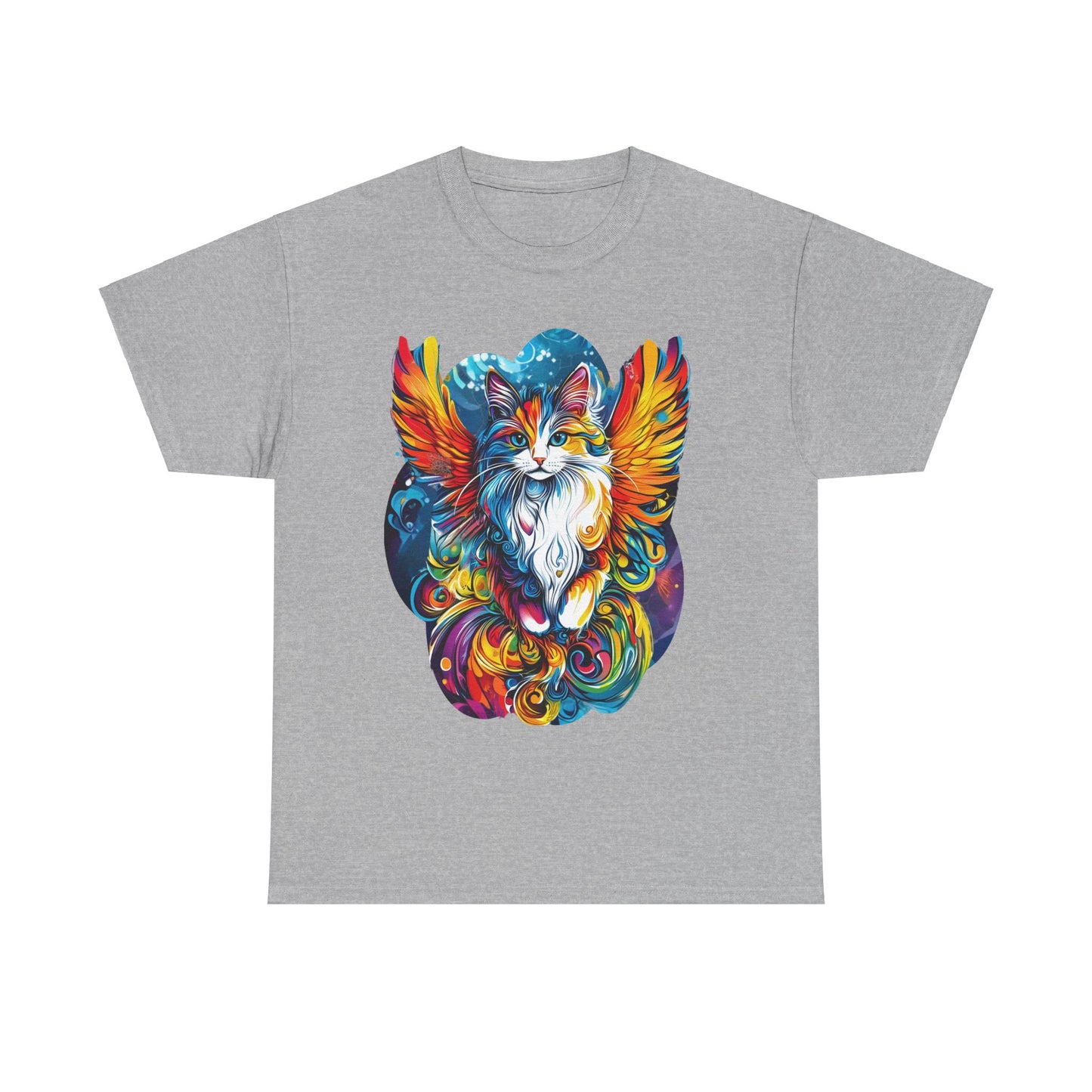 Tattoo Style Cat Angel, Cat Memorial - Cat with Angel Wings Graphic Tee- Cat Gift Unisex Heavy Cotton Tee T-Shirt