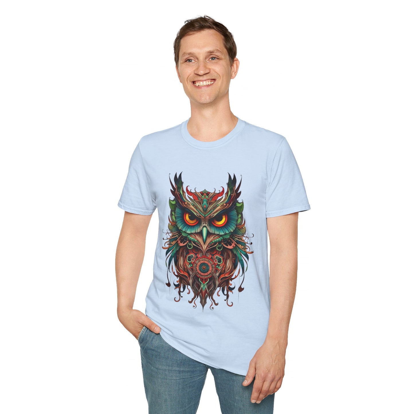 Jeweled Tone Owl, Owl Shirt, Barn Steampunk Owl Unisex Tee Shirt, T-Shirt Softstyle T-Shirt Tee Teeshirt