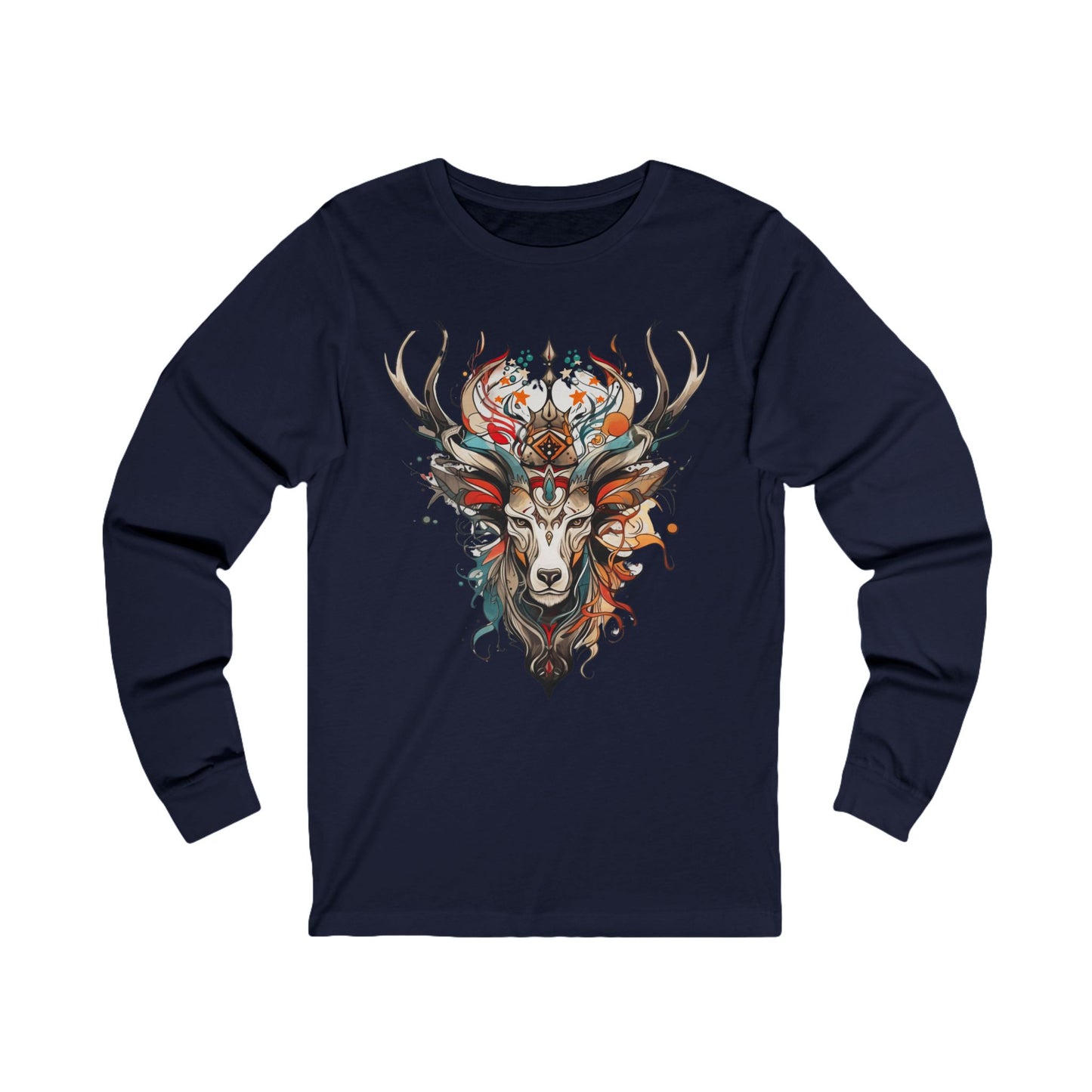 Reindeer Shirt, Deer - Reindeer, Lover's Gift Unisex Jersey Long Sleeve Tee Shirt, T-Shirt, Exotic or Tribal Reindeer