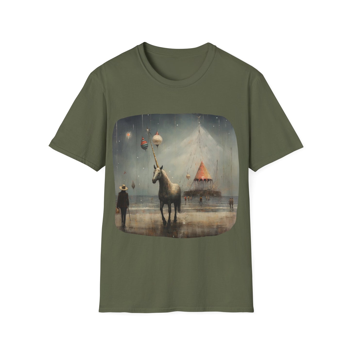 Unicorn with Holiday Ornament, Unicorn Christmas Gift Unisex Tee Shirt, T-Shirt Softstyle T-Shirt