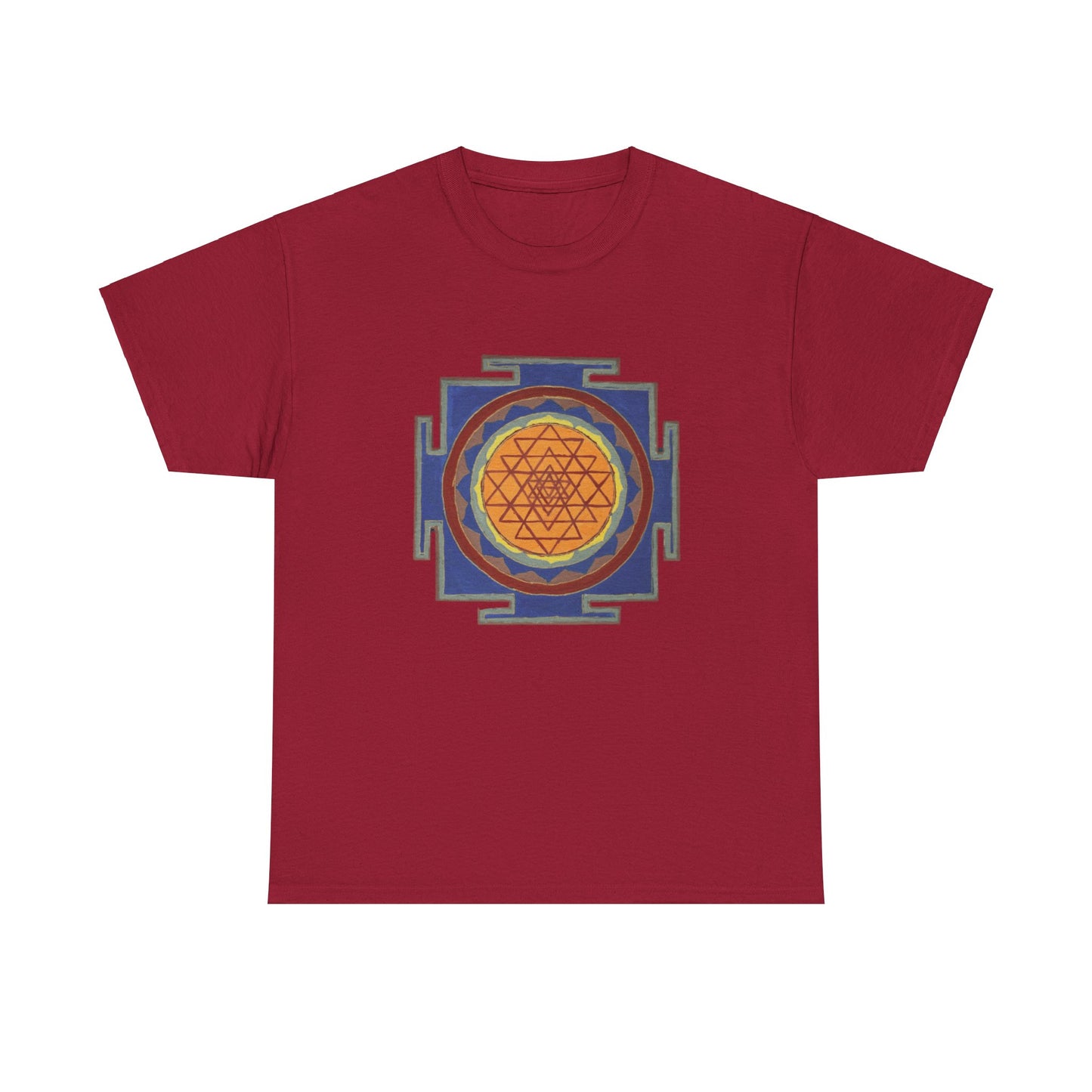Antique Style Sacred Geometry, Sri Yantra Graphic Tee - Yoga, Zen, Meditation Gifts Heavy Cotton Graphic Tee T-Shirt