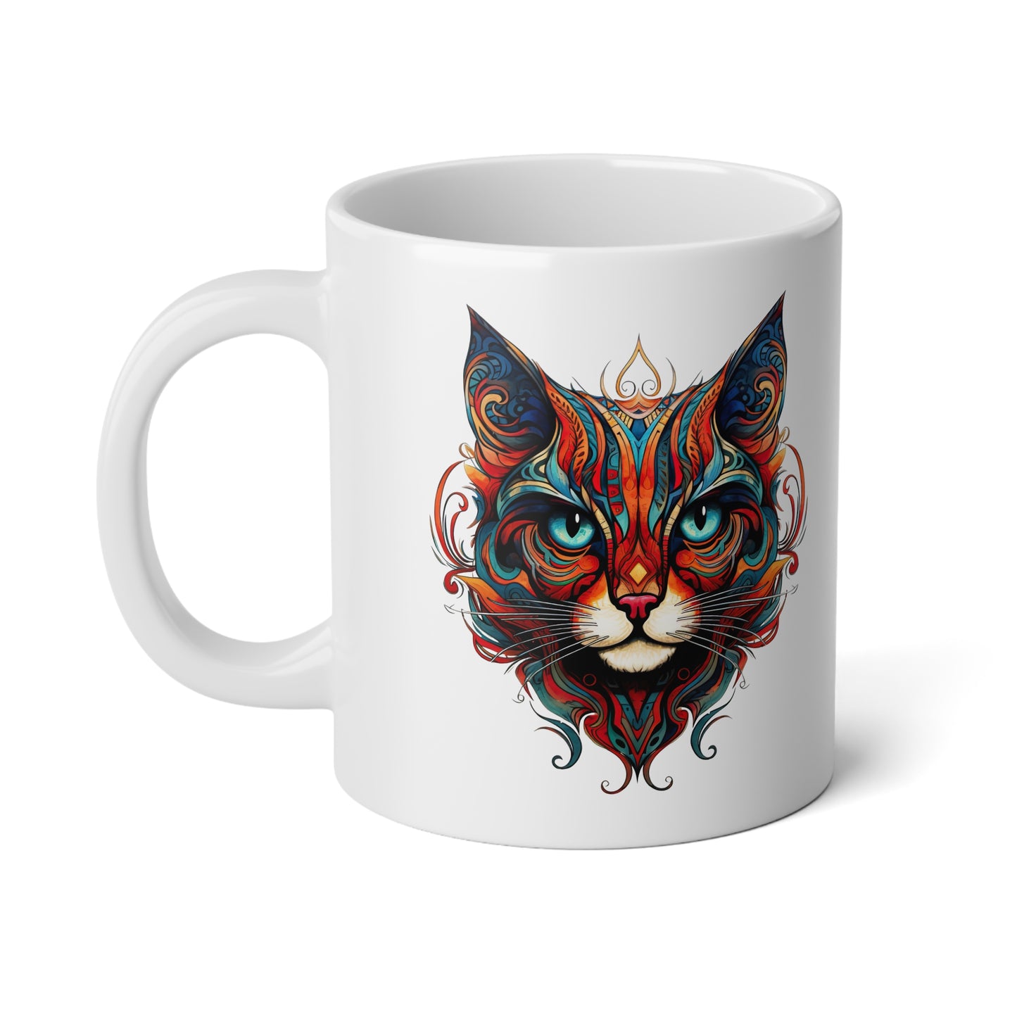 Cat Tribal Style Art Mug, Cat Lovers Christmas Cat Gift, Tribal Cat Gift Mug, Jumbo 20 oz Mug XL Size Mug