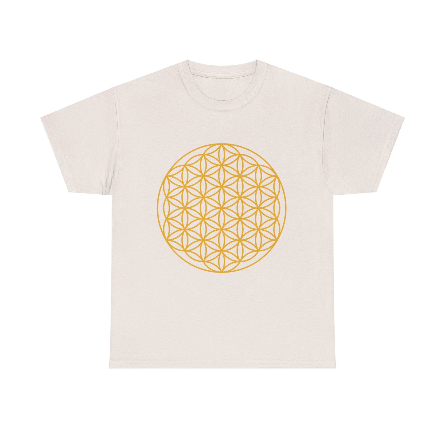 Flower of Life Sacred Geometry, (flat gold design ) Graphic Tee - Yoga, Zen, Meditation Gifts Heavy Cotton Graphic Tee T-Shirt