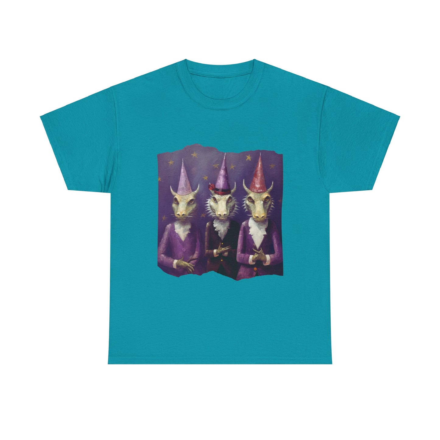 Dragon Elves Graphic Tee - Dragon in Santa Hat T-shirt - Dragon Lovers Unisex Heavy Cotton Tee T-Shirt