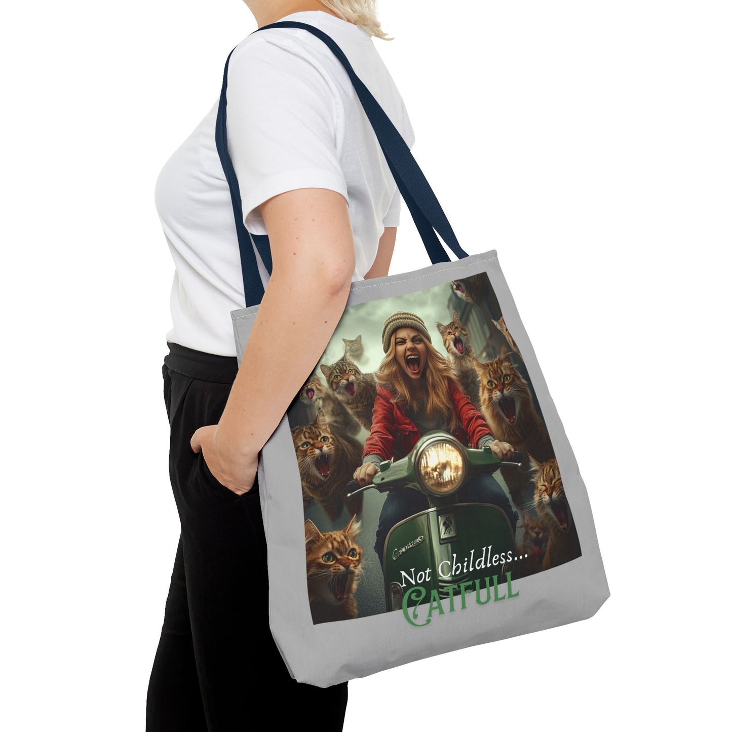 "Not Childless... Catfull" Cat Lady Tote Bag Childless Cat Lady Tote Bag (AOP)