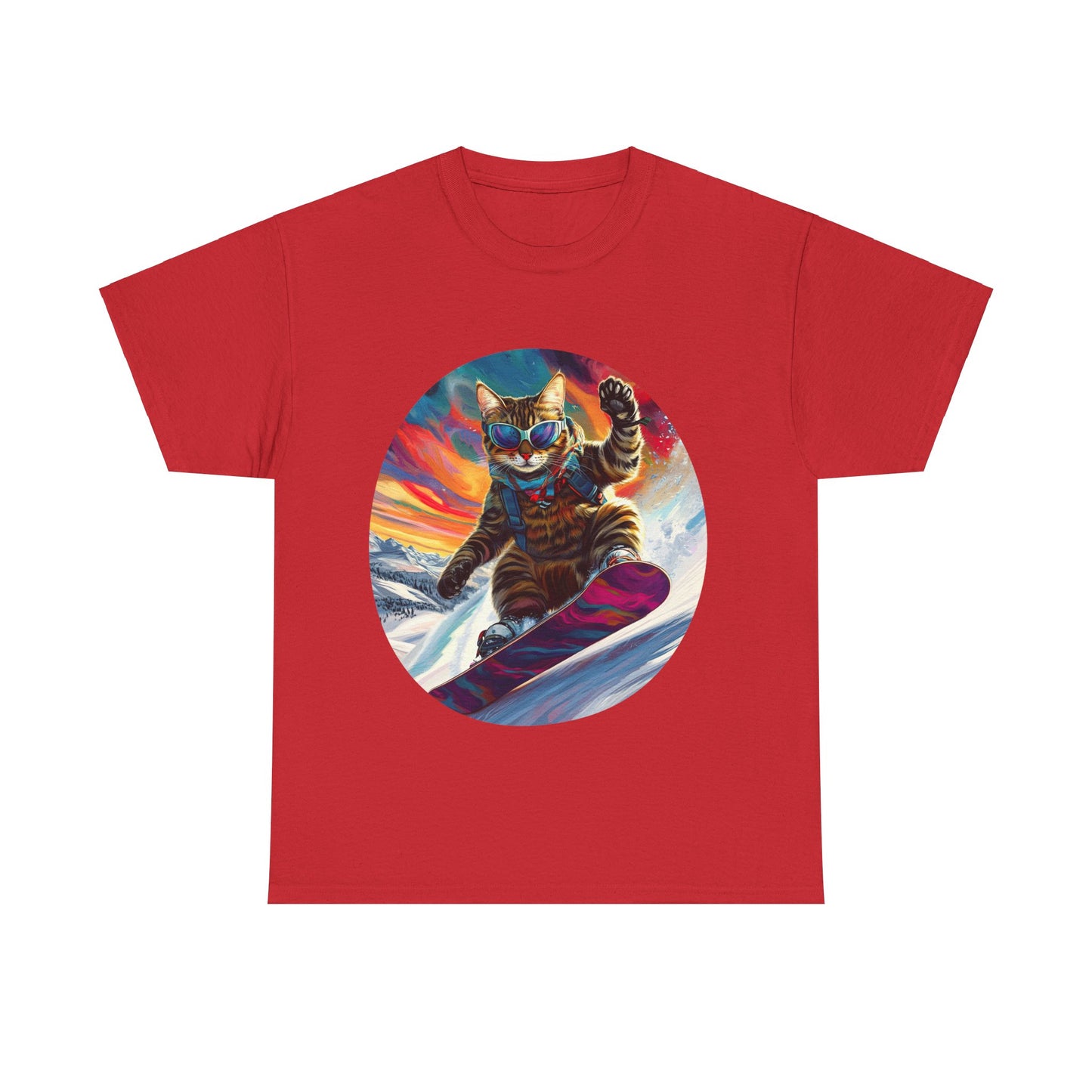 Snowboard Cat (V4) Extreme Winter Sports Ski Cat Art Gift - Cool Cats Unisex Heavy Cotton Tee T-Shirt