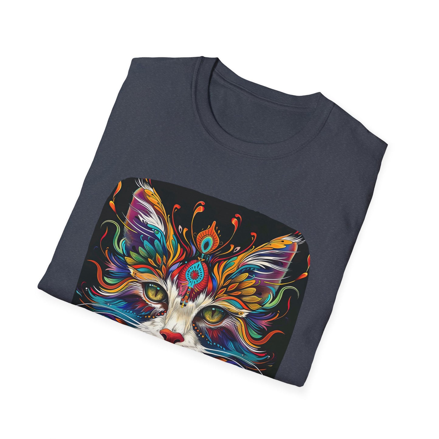 Shaman's Heart, Warrior's Spirit Graphic Cat Tee, Cat Lover's Graphic Tee Graphic Unisex T- Shirt, T-Shirt Cat Lovers Gift Softstyle T-Shirt Tee Teeshirt Stylized Cat
