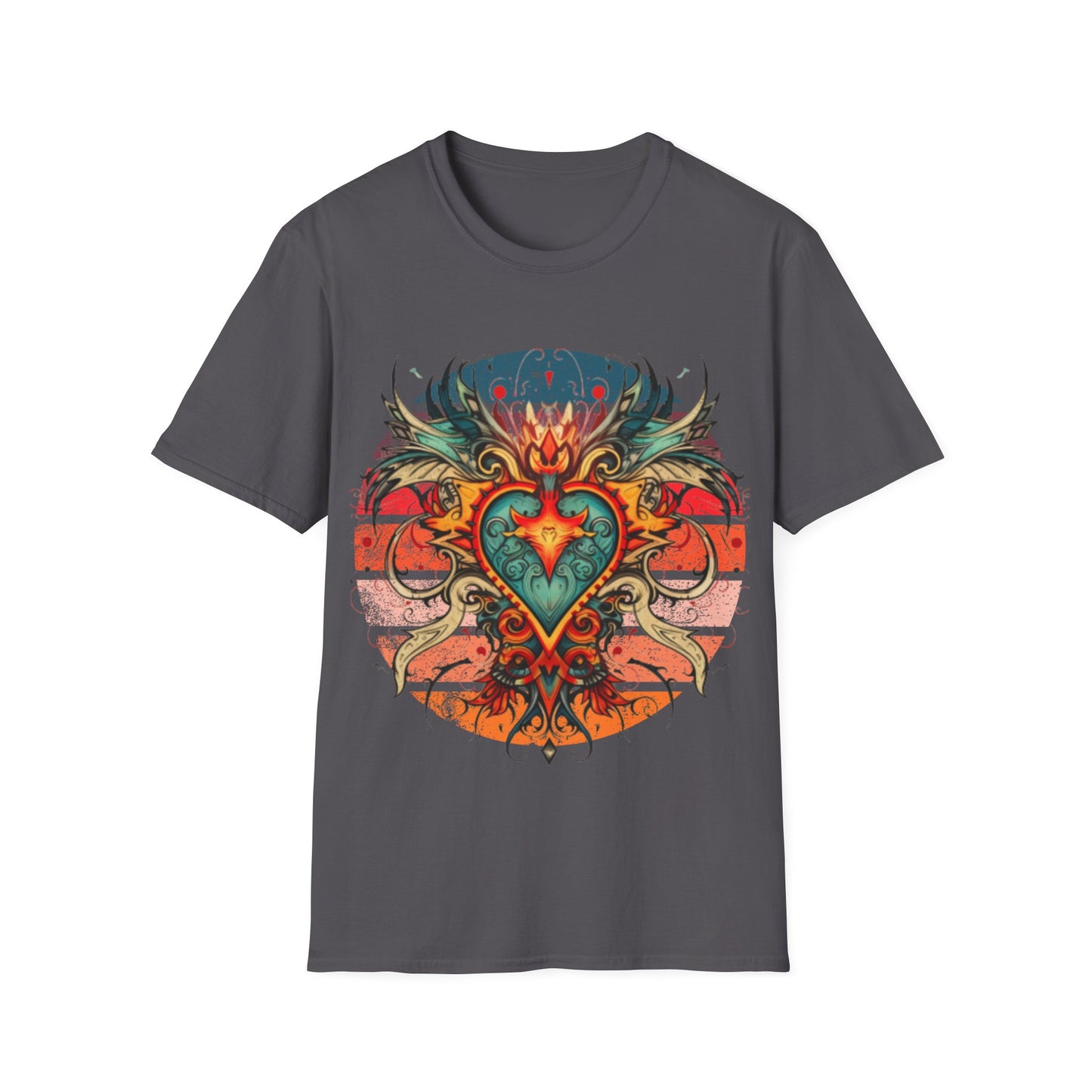 Sacred Heart, Retro Color, Boho Hippie Shirt, Graphic T-Shirt, Graphic Tee Softstyle Unisex Tee Shirt - 60s 70s Vibe Sacred Heart
