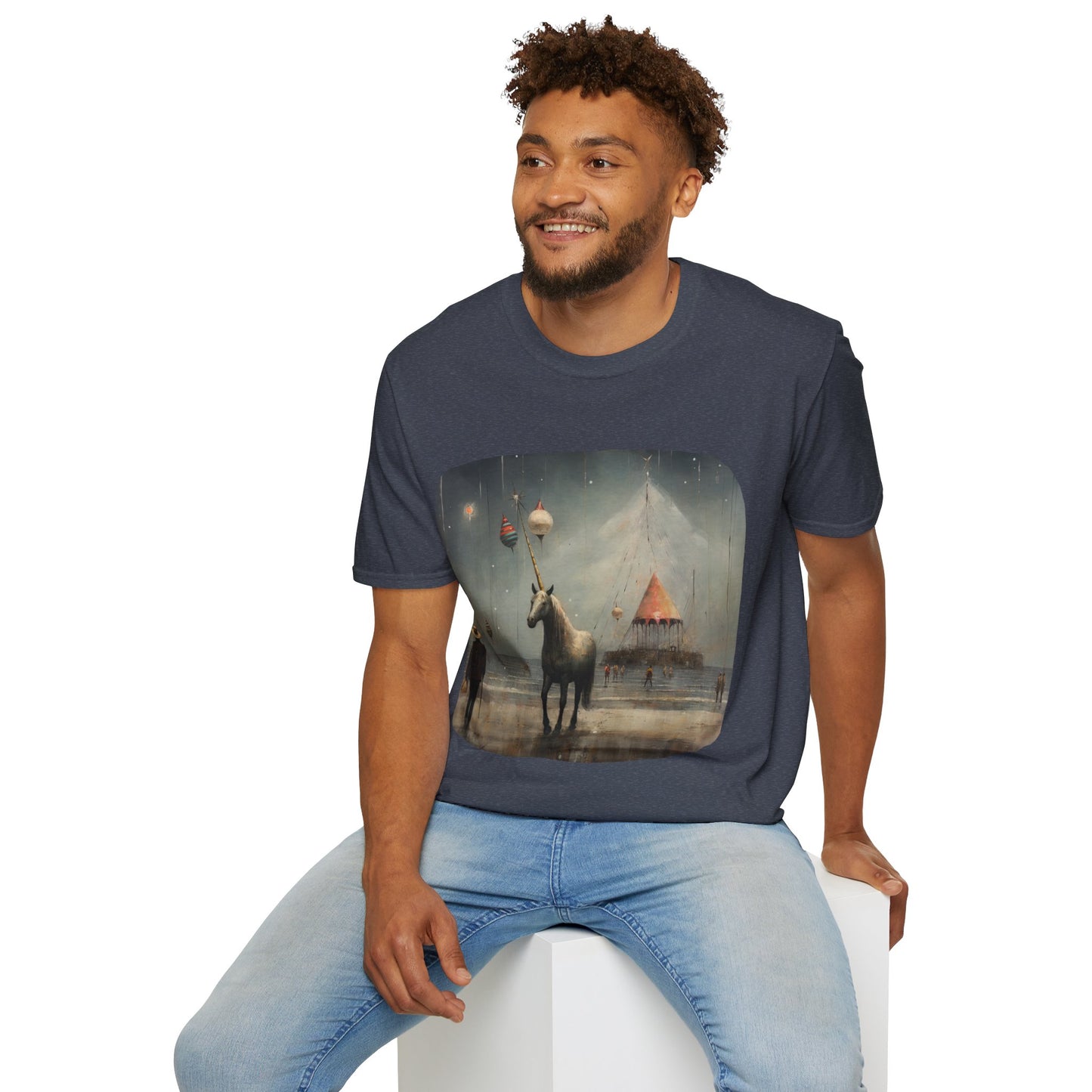Unicorn with Holiday Ornament, Unicorn Christmas Gift Unisex Tee Shirt, T-Shirt Softstyle T-Shirt