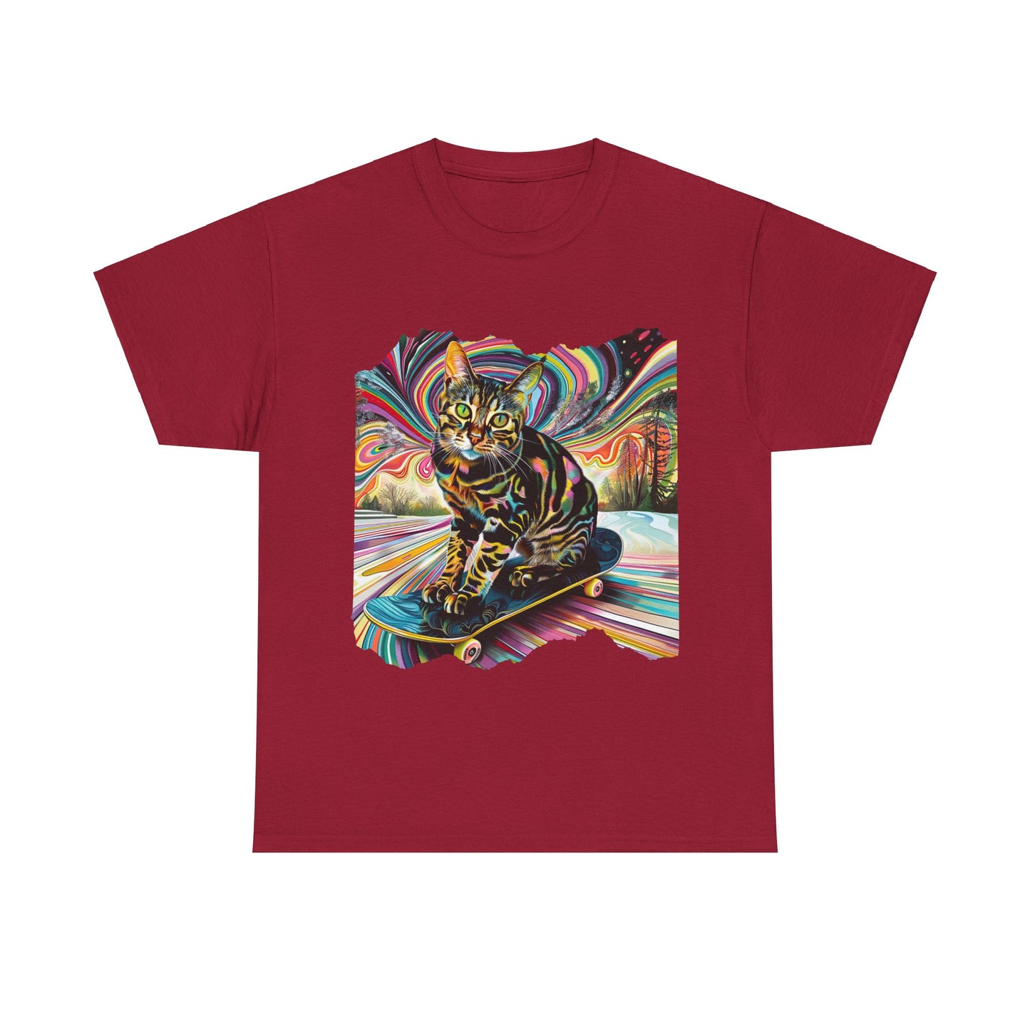 Skateboard Cat (V3) Skater Cat Art Gift - Cool Cats Unisex Heavy Cotton Tee T-Shirt
