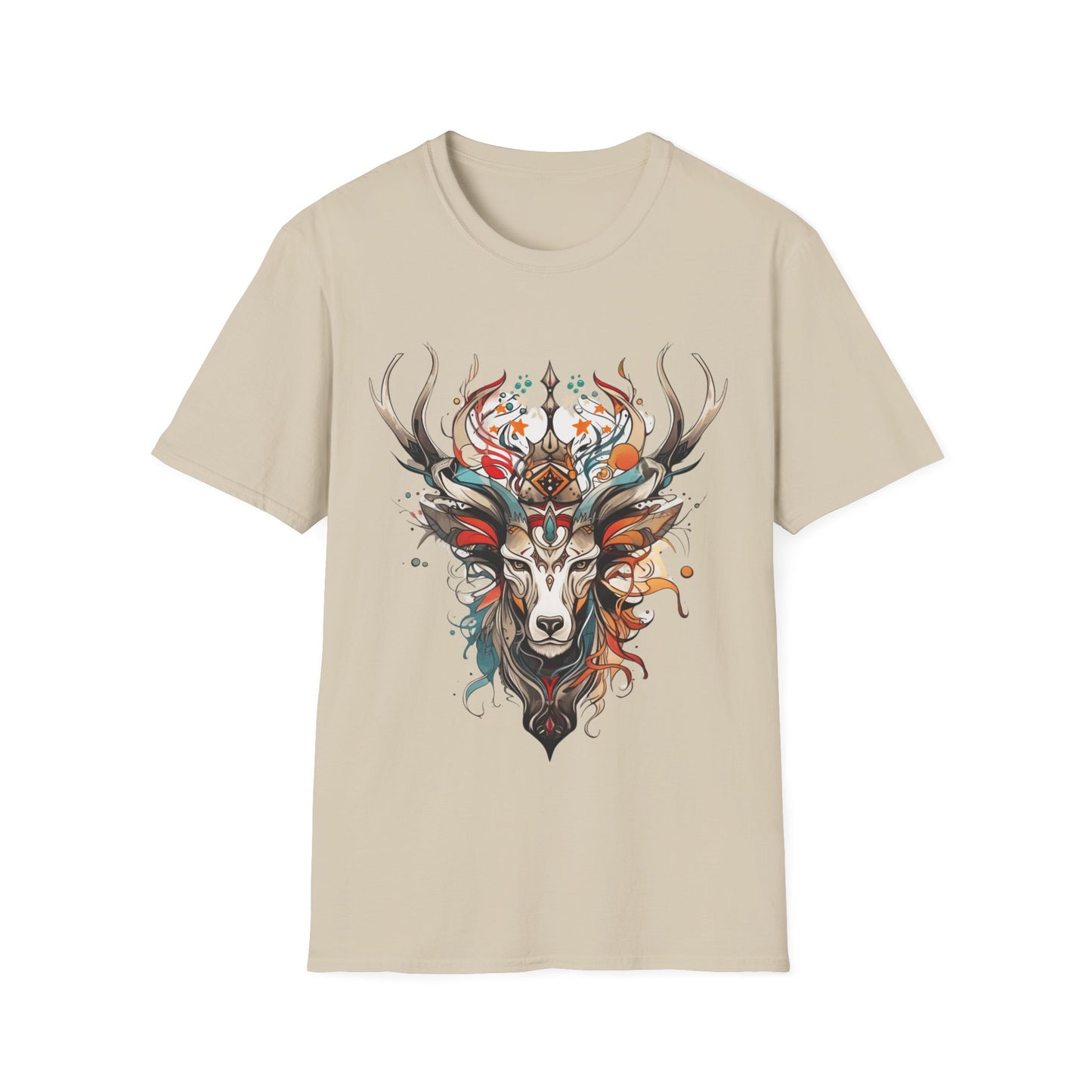 Tribal Reindeer Deer, Buck, Reindeer, Deer Medicine Shirt Mens Woman's Unisex Shirt, Softstyle T-Shirt Tee Teeshirt