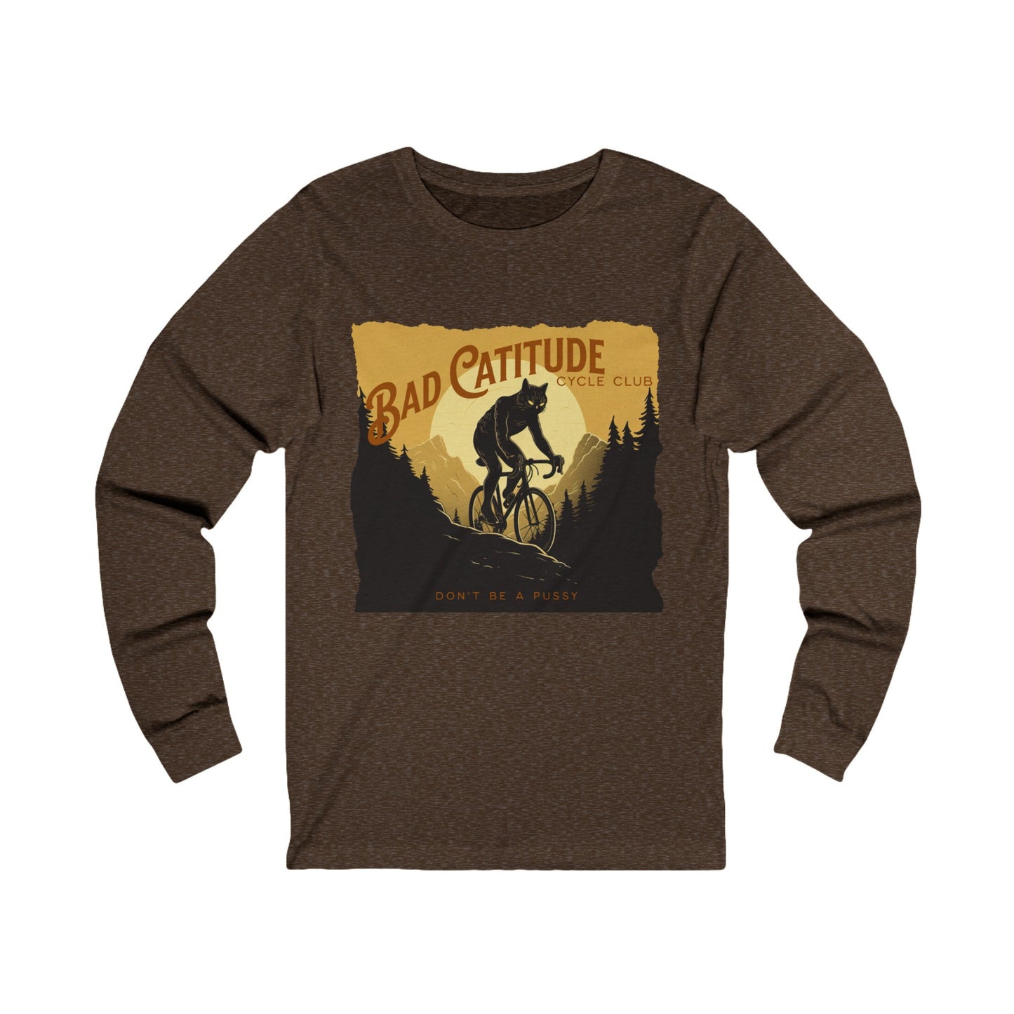 Cycling Cat Cycle, Cat on Bicycle, Bad Catitudes Cycling Club, Unisex Jersey Long Sleeve Tee Shirt, T-Shirt, Cat Lovers Gift