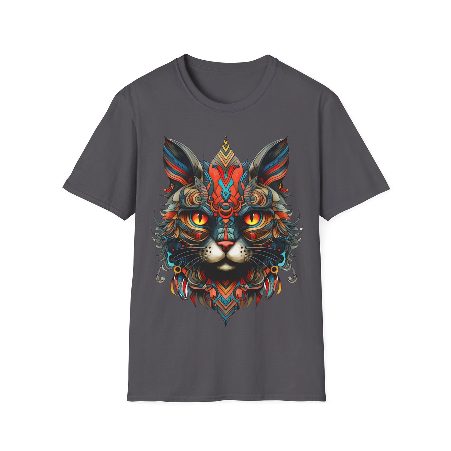 Tribal Exotic Cat Shirt, Cat Lover's Graphic Tee Graphic Unisex T- Shirt, T-Shirt Cat Lovers Gift Softstyle T-Shirt Tee Teeshirt Stylized Cat