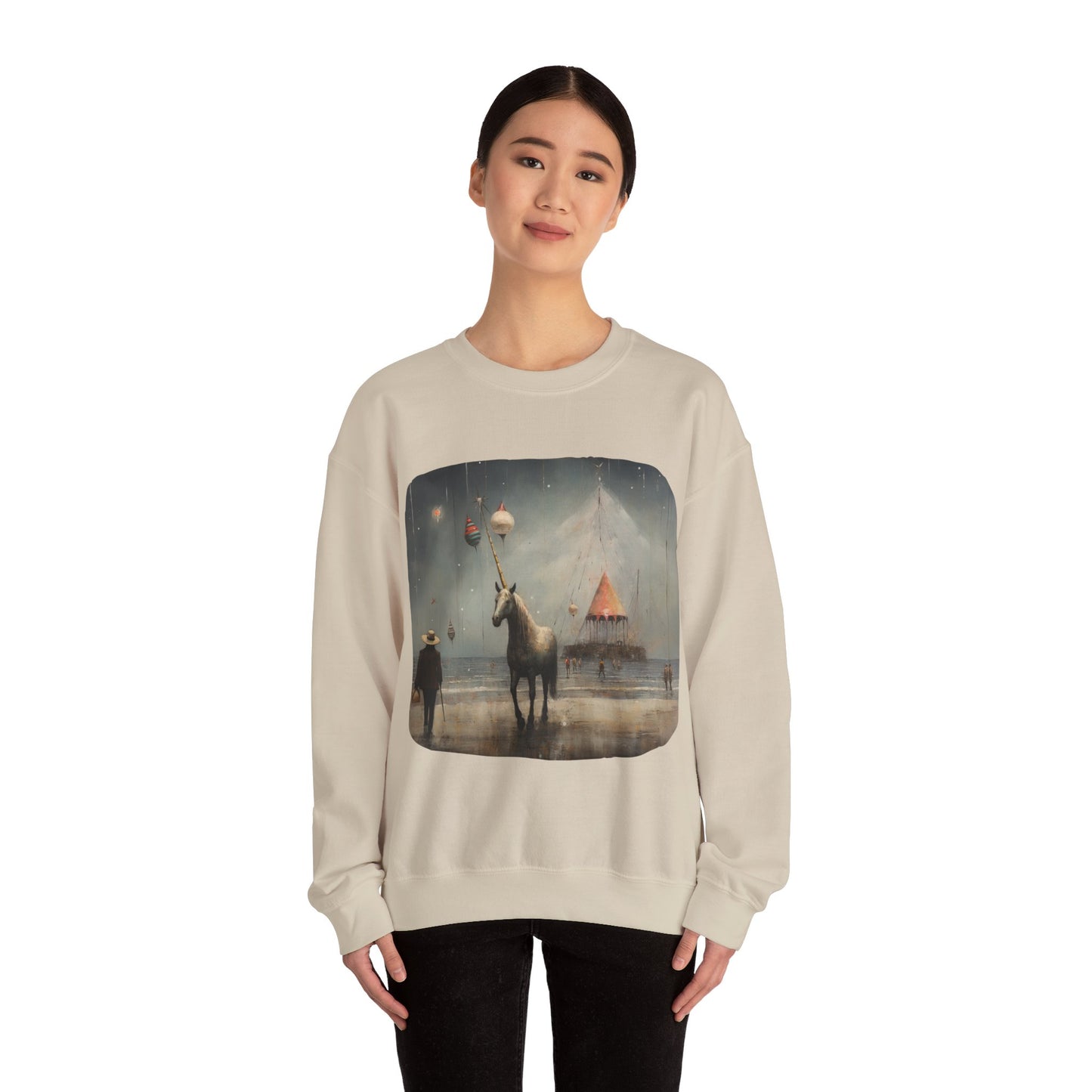 Unicorn on a Pier, Lone Unicorn Holiday Sweatshirt, Whimsical HolidayUnicorn Gift, Christmas Shirt Unisex Sweatshirt Sweat Shirt