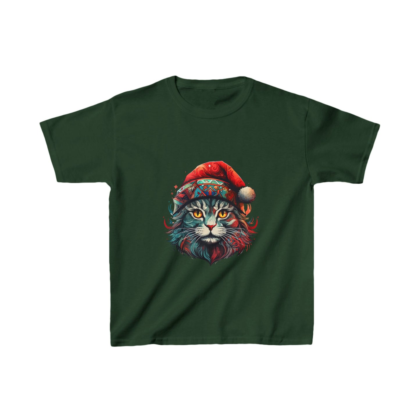 Cat with Santa Hat, Kids Cat Graphic Tee - Adorable Santa Cat Design for Young Cat Lovers