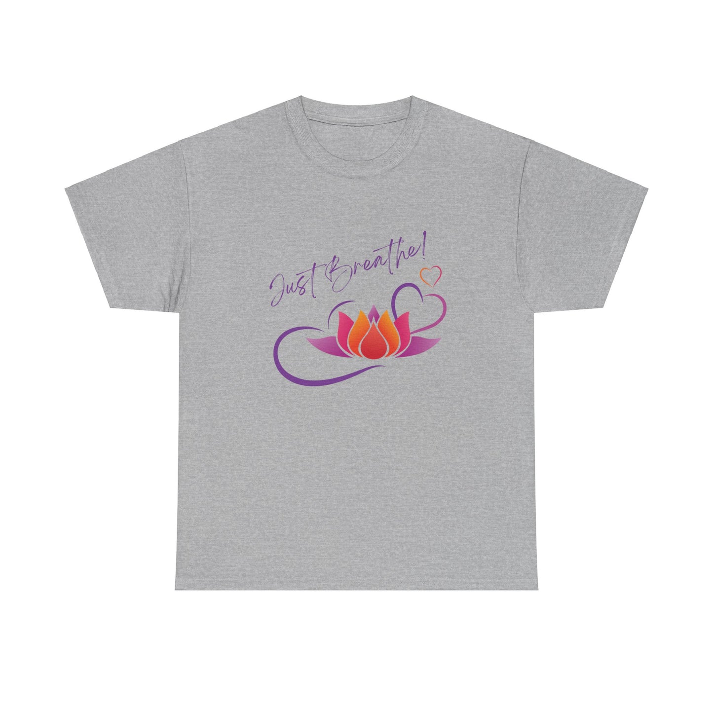Just Breathe! Lotus Flower Hearts Tee shirt, Graphic Tees, Yoga Wear, Zen, Spiritual, Meditation Gifts Unisex Heavy Cotton Graphic Tee T-Shirt