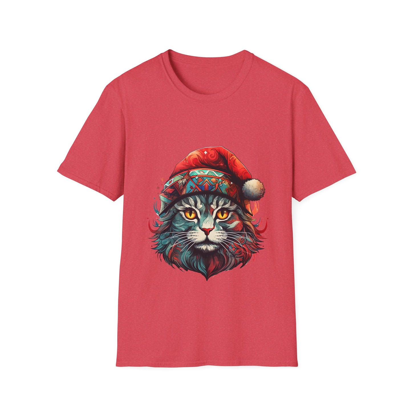 Santa Cats in Christmas Hat Holiday Christmas Cat Shirt, Cat Lover's Graphic Tee Graphic Unisex T- Shirt, T-Shirt Cat Lovers Gift Softstyle T-Shirt Tee Christmas JumperTeeshirt Stylized Cat